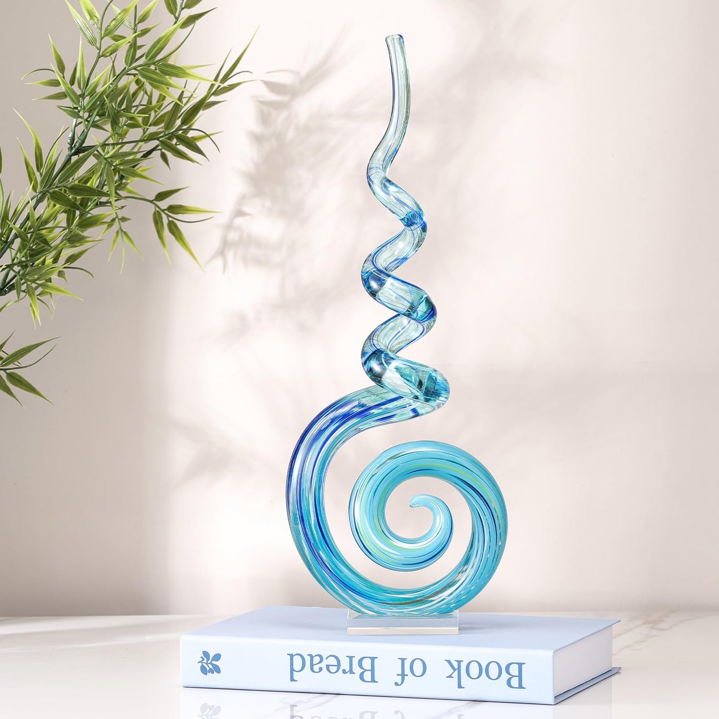 15" Tall Hand-Blown Murano-Style Glass Sculpture Statues Art Ornament Statue Figurines Home Decor Accent Piece Coastal Ocean Nautical Home Decor,Shelf,TV Stand,Tabletop Centerpieces,Wonderful Gift