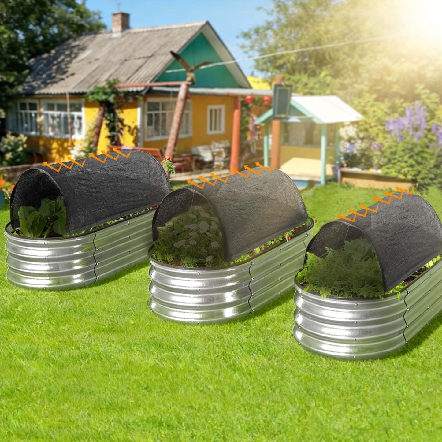 Upgraded 4x2x1Ft Raised Garden Bed Sun Shade Kit – 70% Black Shade Cloth Plant Sunblock Cover with 7mm Thicker Foldable Fiberglass Poles, Pre-Assembled Tunnel with Stakes & Fixed Ropes for Raised Bed