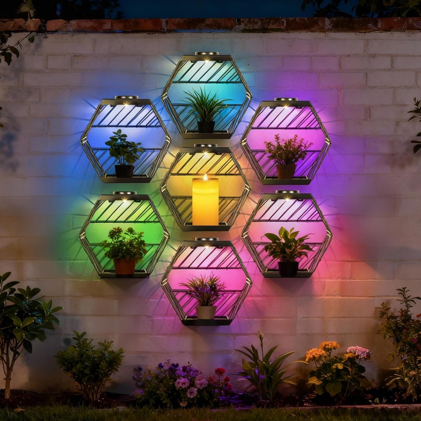 GOESWELL Wall Plant Holder with Solar Light: Outdoor Waterproof Wall Lamp Metal Plant Stand Decor for Garden Yard Porch Patio Balcony Fence