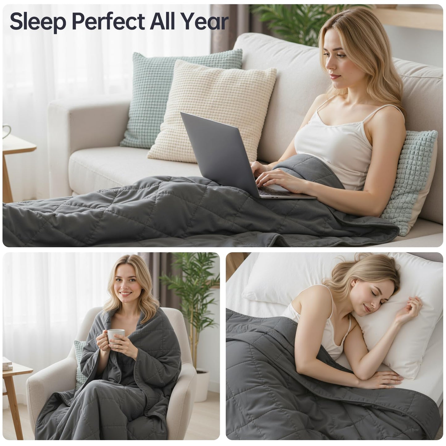 HCOIW Weighted Blankets for Adults - 20lbs,60” x 80”Queen Size Heavy Blanket for Sleeping, Machine Washable, Soft and Breathable Cooling Blanket with Premium Glass Bead,All-Season