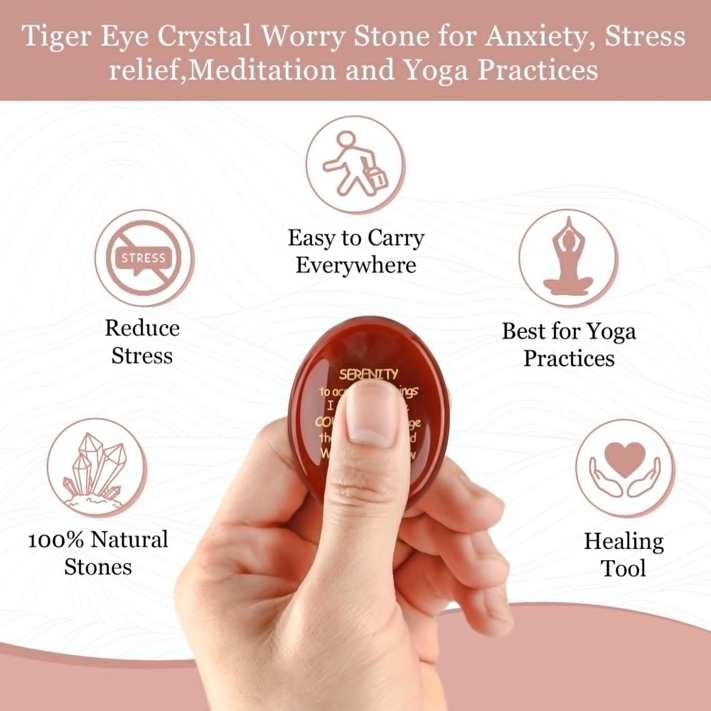 QINJIEJIE Serenity Prayer Red Carnelian Agate Crystal Healing Stones Worry Stones for Anxiety Engraved Inspirational Stones Anxiety Relief Items Encouragement Gifts for Women Friends Teacher