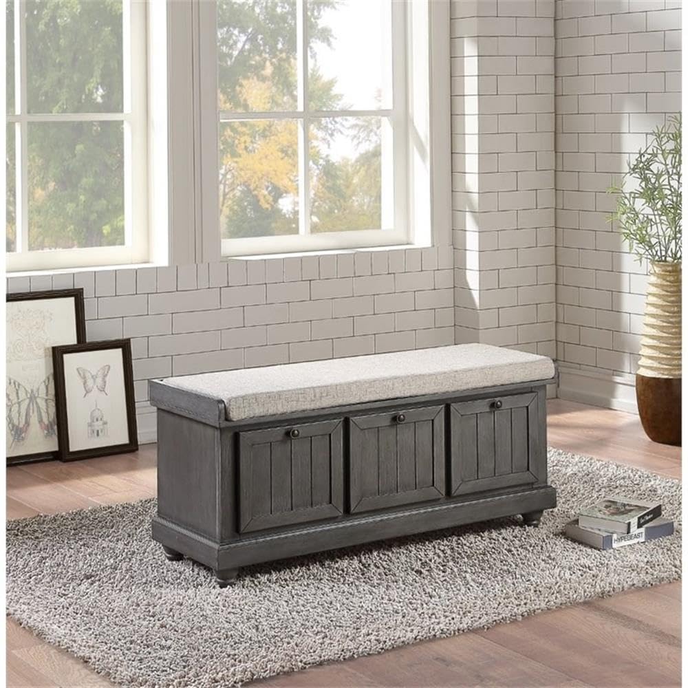 Pousutong Lexicon Woodwell Wood Storage Bench in Dark Gray