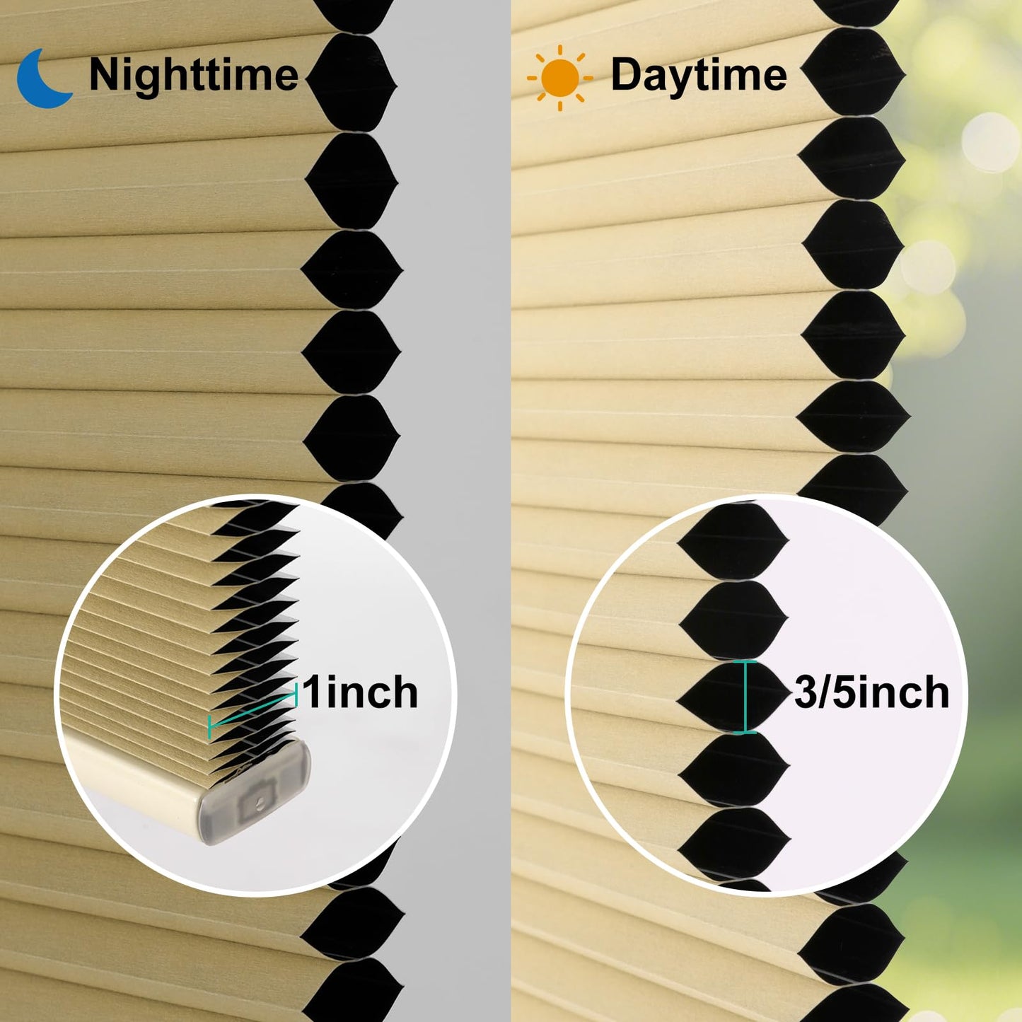 FabuBlinds Cordless Cellular Shades, No Drill No Tools Honeycomb Window Blinds, Blackout Light Blocking Cellular Shades for Window, Thermal Insulation Blinds, Easy to Install, Light Cream 27"W x 48"H
