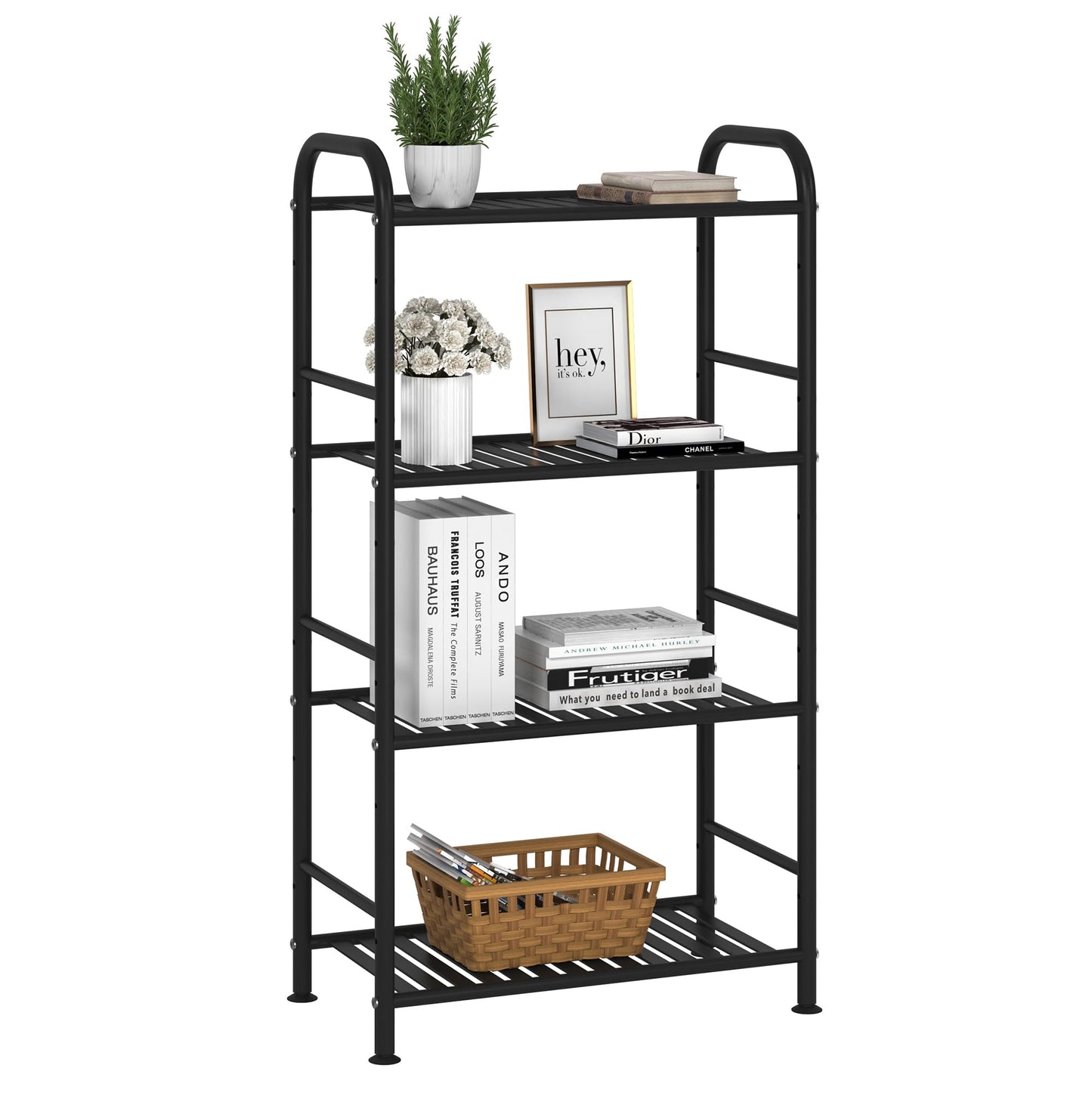 JSB 4-Tier Adjustable Shelving Unit, Heavy Duty Storage Rack Organizer Metal Corner Shelf for Kitchen Living Room Laundry Pantry Bathroom (Black, 4 Tier)…