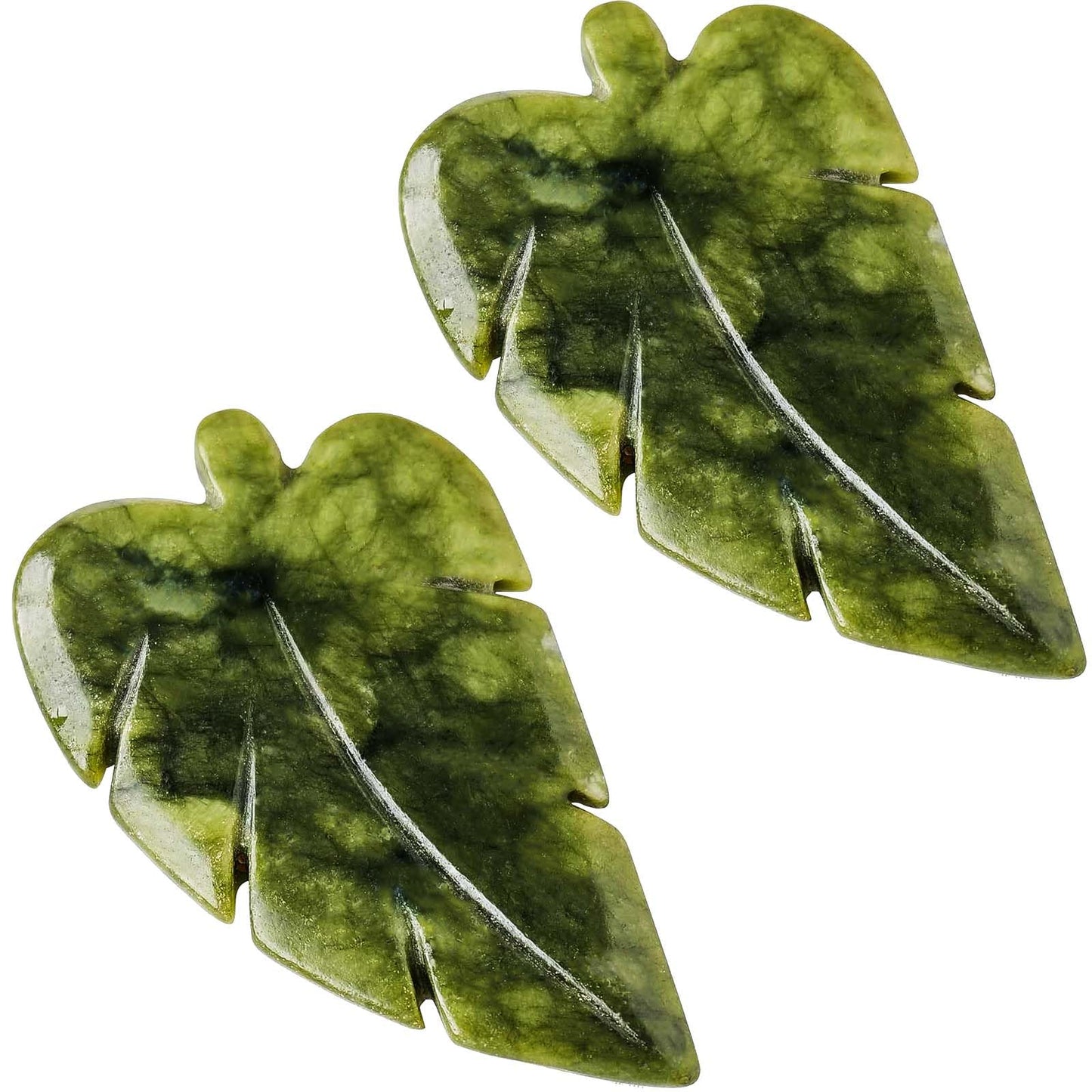 Runyangshi 2PCS Natural Green Jade Stone Hand-Carved Crystal Leaves Sculpture Leaf Shape Crystal Healing Stone Figurines Reiki Gemstone Collection Home Decor Desk Decor