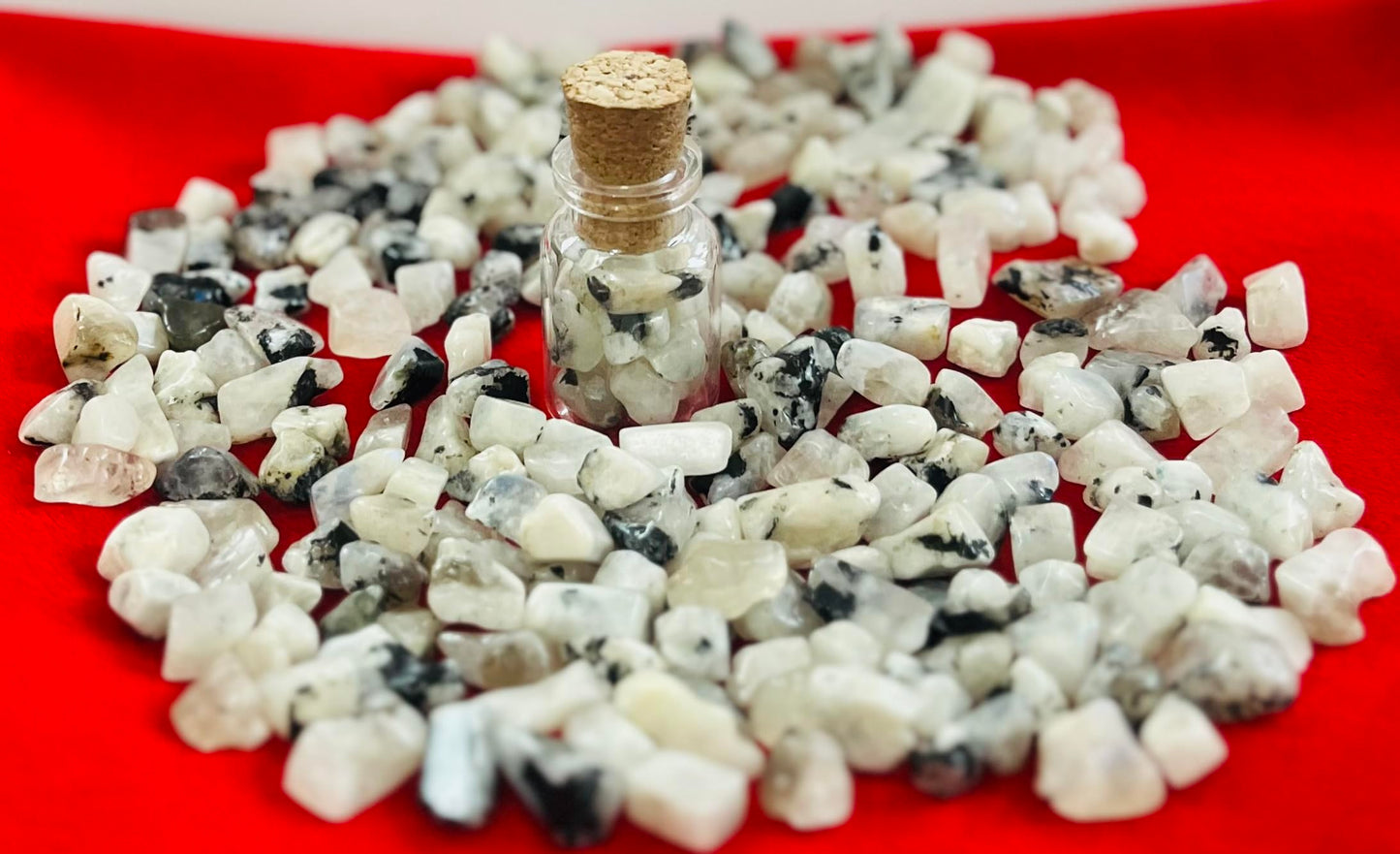 Indian Consigners Natural Crushed Polished Tumbled Gem Stone Chips, Decoration & Healing Crystals (Rainbow Moonstone)