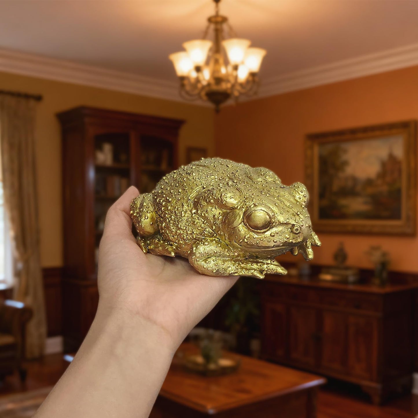 KISWIAR Gold Resin Frog Toad Sculpture, Resin Toad Figurine Wall Hanging Decor, Feng Shui Decoration for Office, Desktop and Garden (Toad)