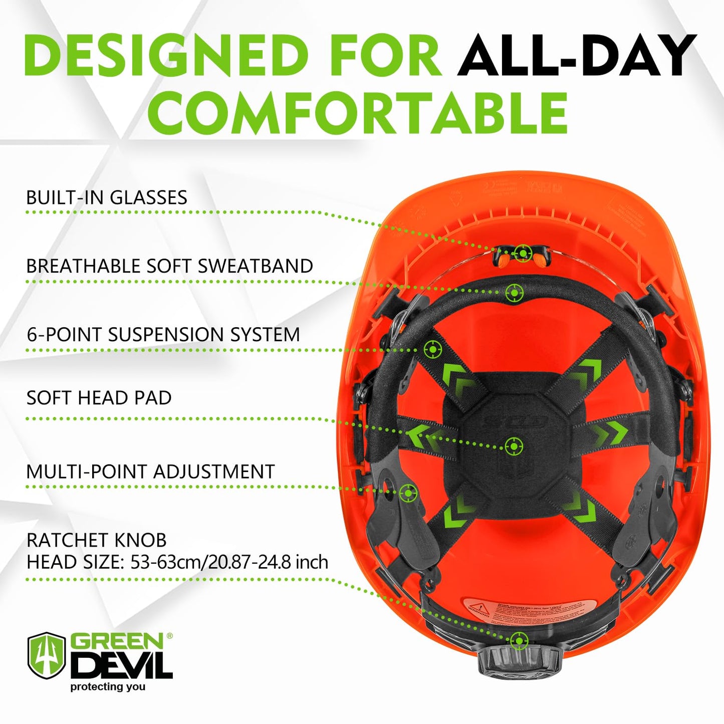 GREEN DEVIL Chainsaw Safety Protective Helmet Forestry Helmet with Build-in Visor Mesh Face Shield Ear Muffs 4 in 1 Ideal for Arborist Tree Work DIY Outdoor Logging Hard hat