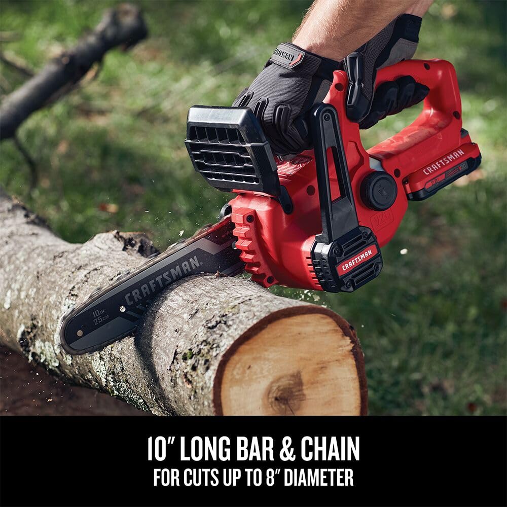 CRAFTSMAN Mini Chainsaw, 10 inch Mini Chainsaw Cordless, Electric Chain Saw, V20 Battery and Charger Included, Handheld Tree Trimmer Wood Cutter (CMCCS610D1)