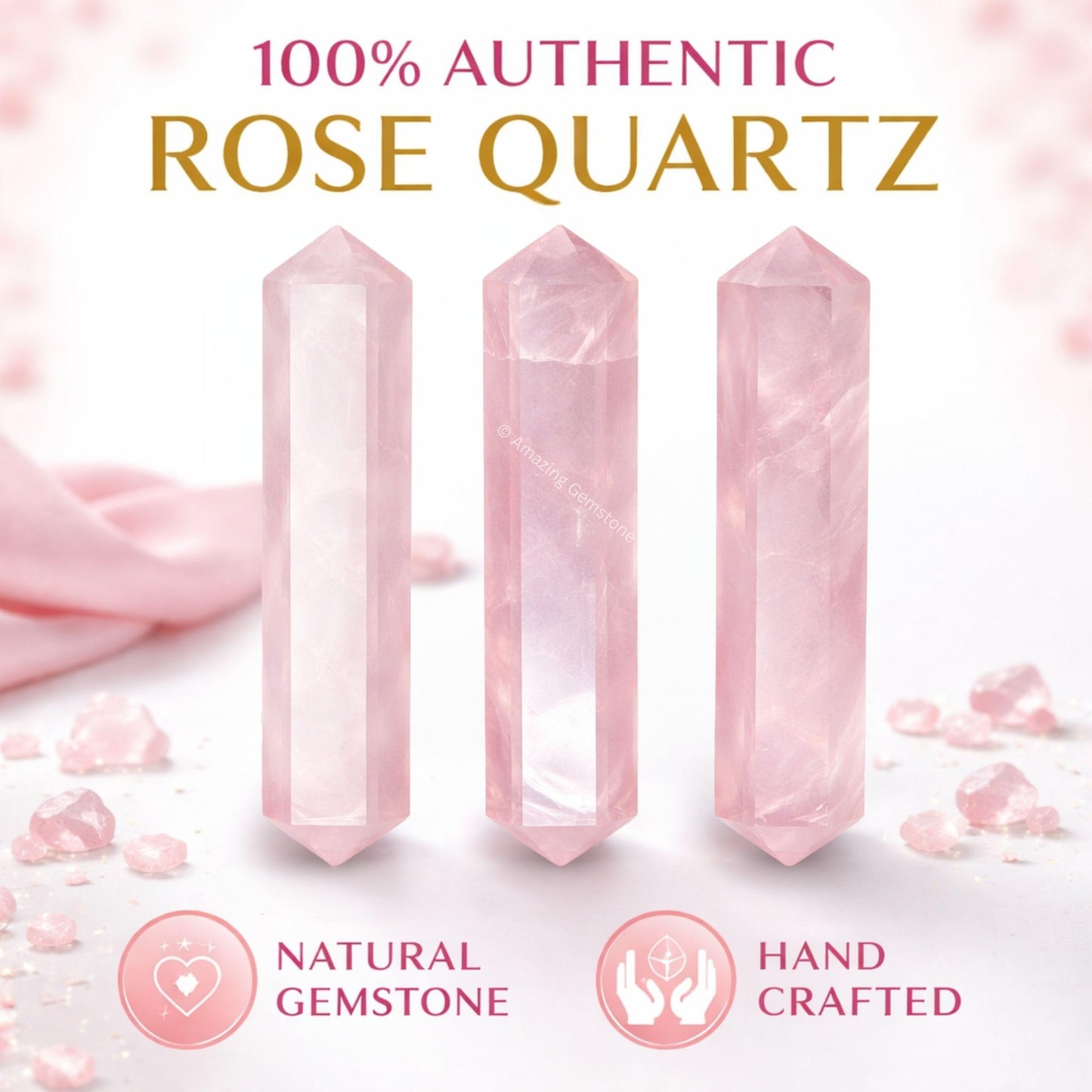 Amazing Gemstone Rose Quartz Crystal Points Bulk Healing Crystals and Stones - Pack of 3 Double Terminated Healing Wand Point Bulk Crystals for Crafts, Crystal Grid, DIY - Premium Crystals