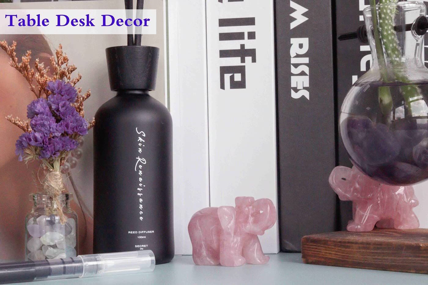 2" Rose Quartz Elephant Decor Healing Crystal Pink Cute Natural Hand-Carved Polished Figurines Statue Gemstone Energy Hippie Home Room Office Desk Decoration Valentine's Day Gifts for Women