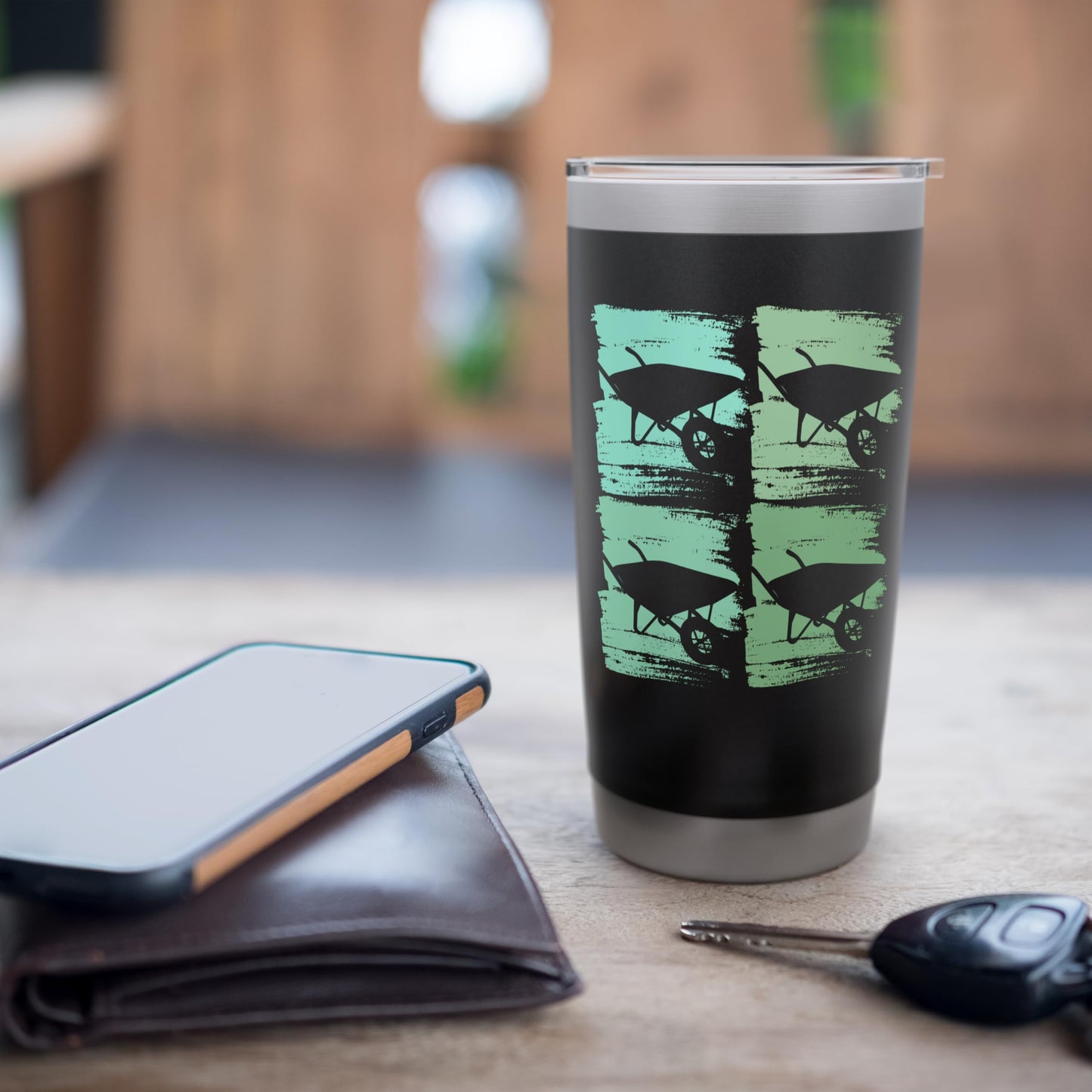 Wheelbarrow Gardener Retro Graphic, Wheelbarrow Stainless Steel Insulated Tumbler