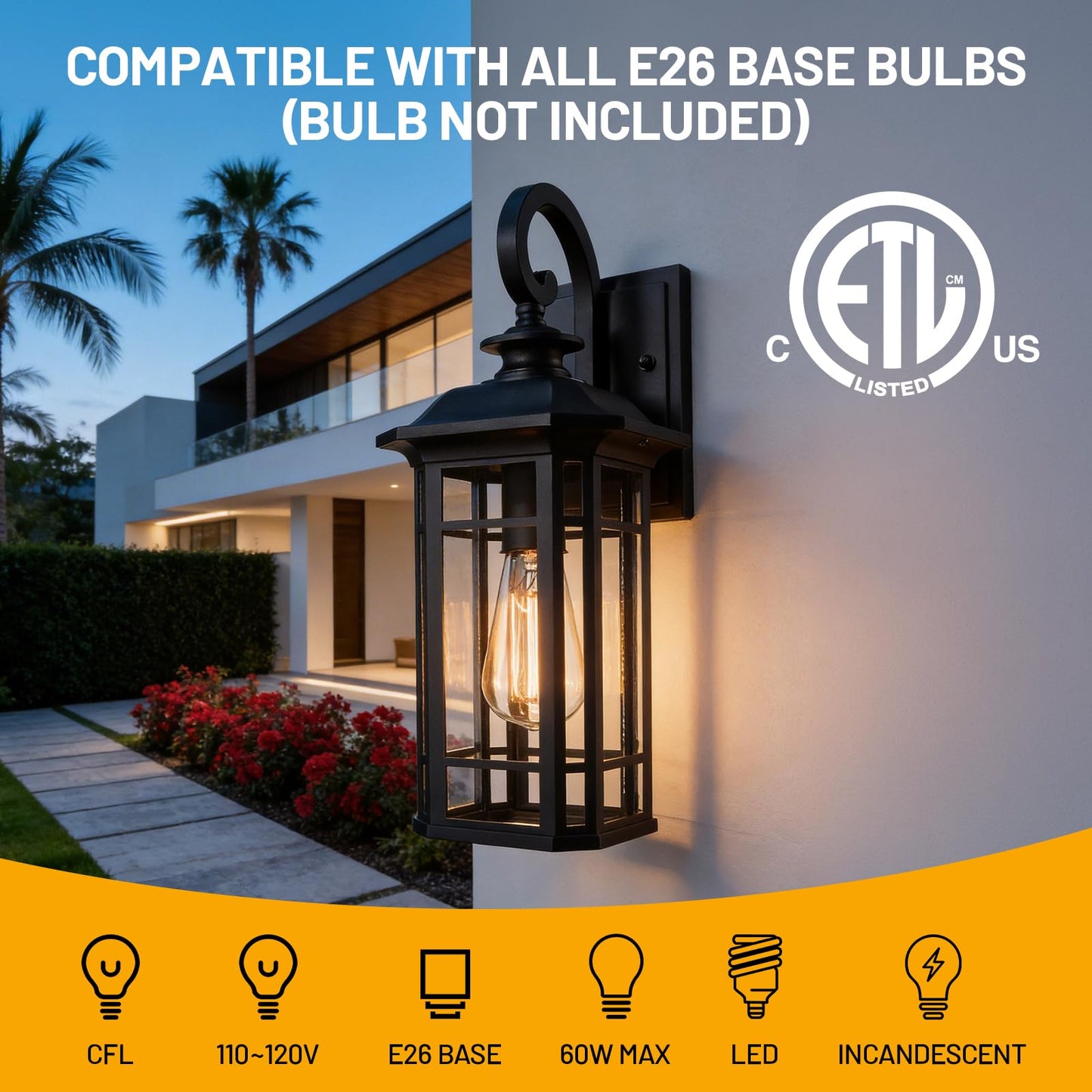 Starcurin Outdoor Porch Lights Wall Mount, Outdoor Wall Light Fixtures Exterior Lights for House, Black Lantern Cage Coach Carriage Light with Clear Glass for Front Door Garage Patio