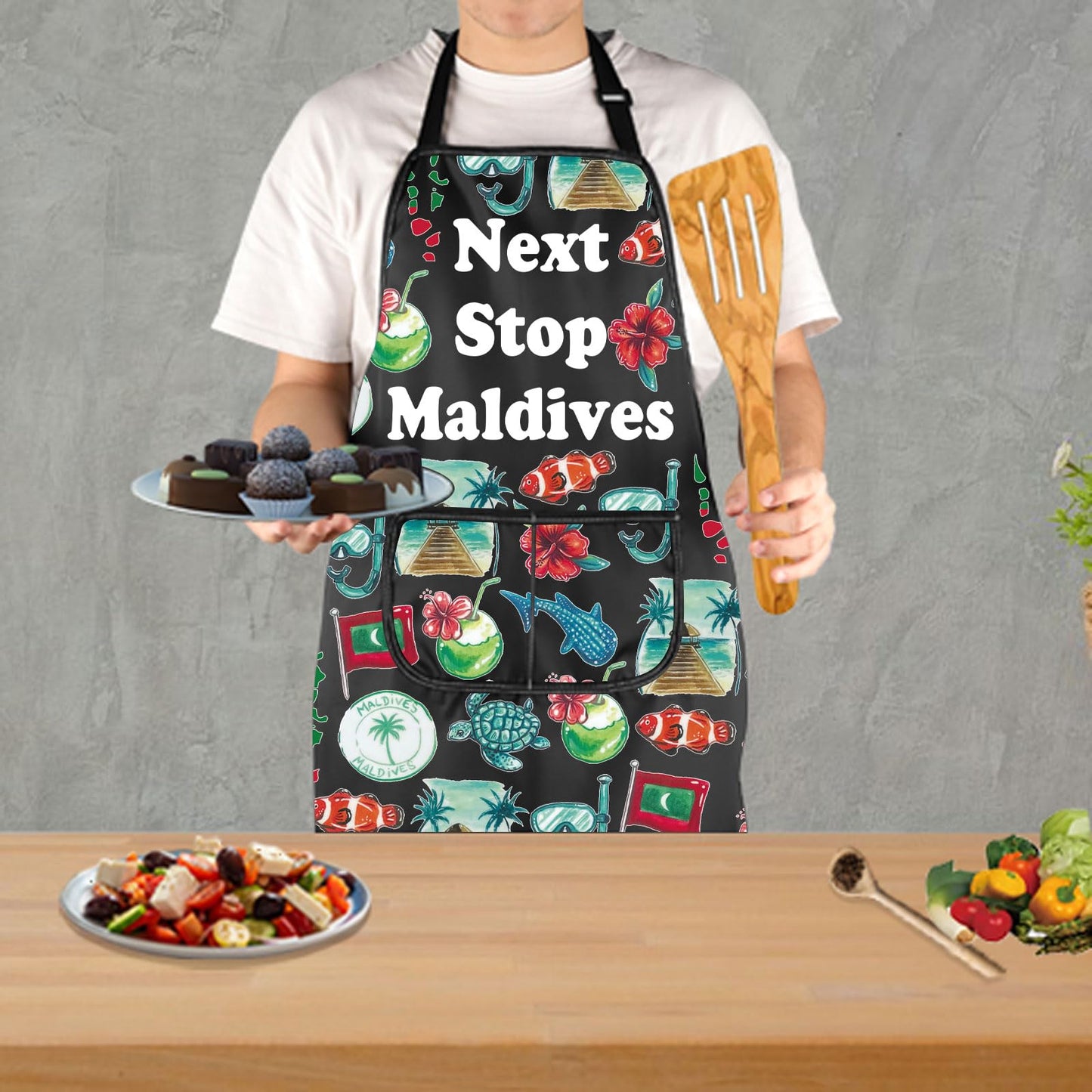 JXGZSO Maldives Symbols Souvenir Gift Maldives Vacation Kitchen Cooking Apron With Pocket
