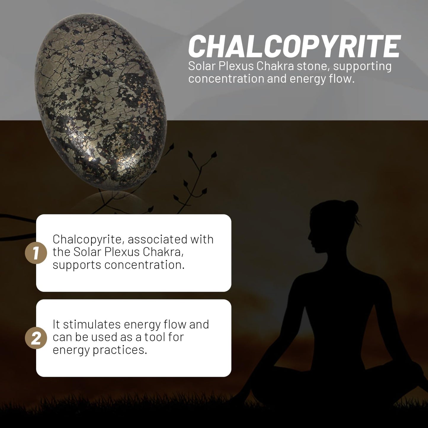 Orientrea Chalcopyrite Palm Stone- 1 Pc Pocket Energy Crystals, Smooth Chalcopyrite Healing Crystal Worry Stone