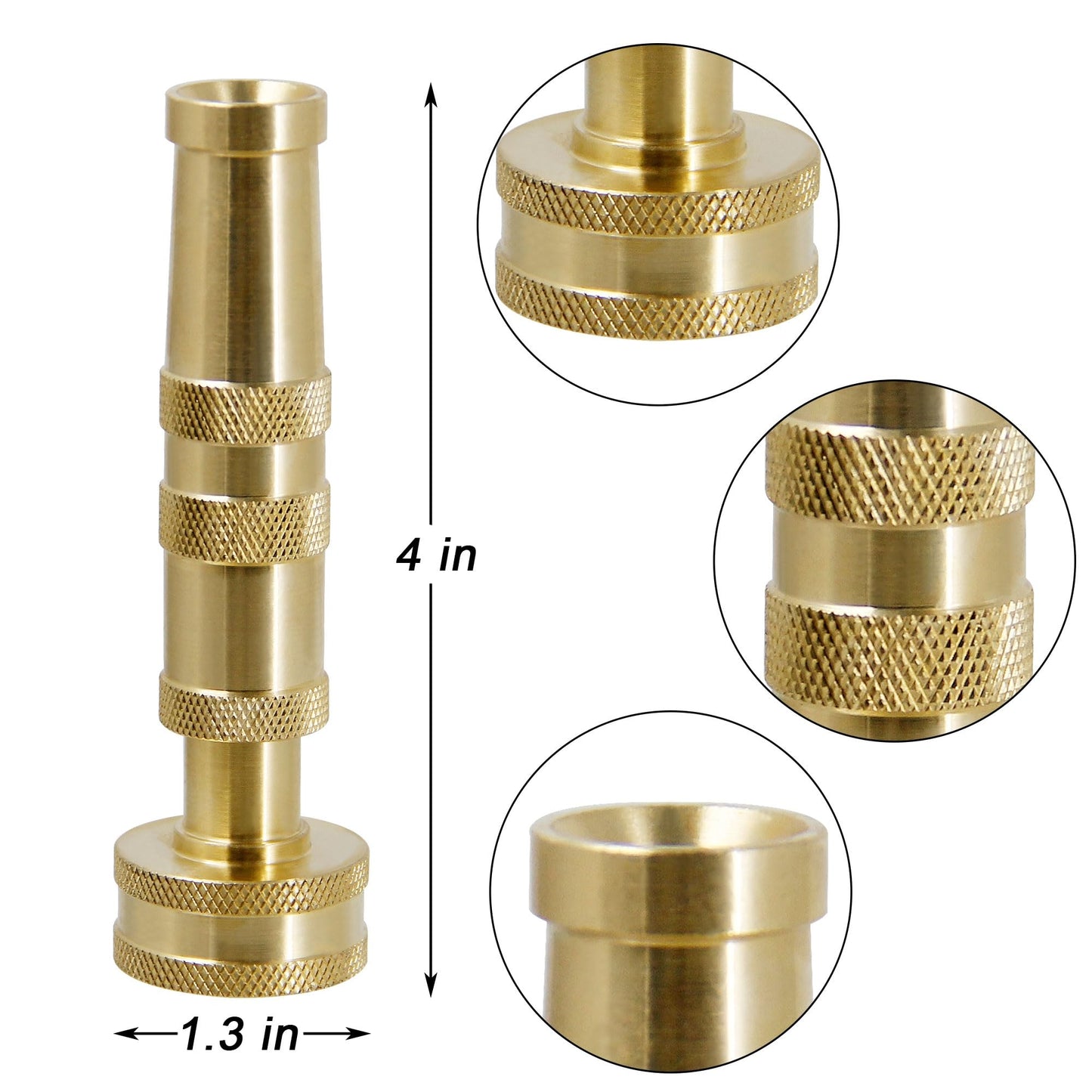 Triumpeek Solid Brass Hose Nozzle, 4 Pack 4"L Heavy Duty Brass Garden Hose Nozzle with 8 Rubber Washers