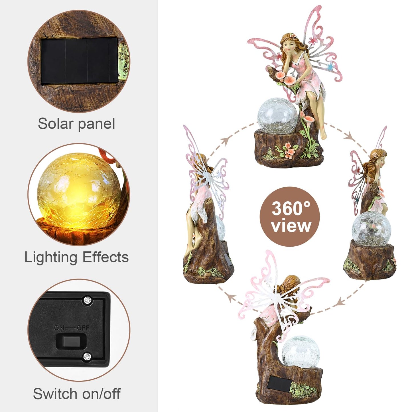 Yiosax Garden Fairy Statue Outdoor Decor-Solar Flower Fairy Figurines-Garden Fairies Statues Decoration for Outside Lawn Yard Patio,Garden Ornament Gift,Tall 11.8 Inches