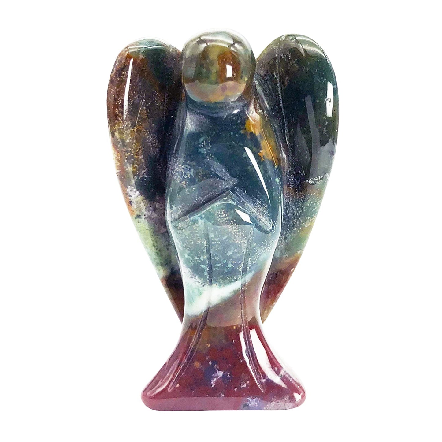 favoramulet 2 Inches Indian Agate Crystal Pray Guardian Angel Statue, Carved Healing Peace Angel with Wing Figurine Pocket Stone
