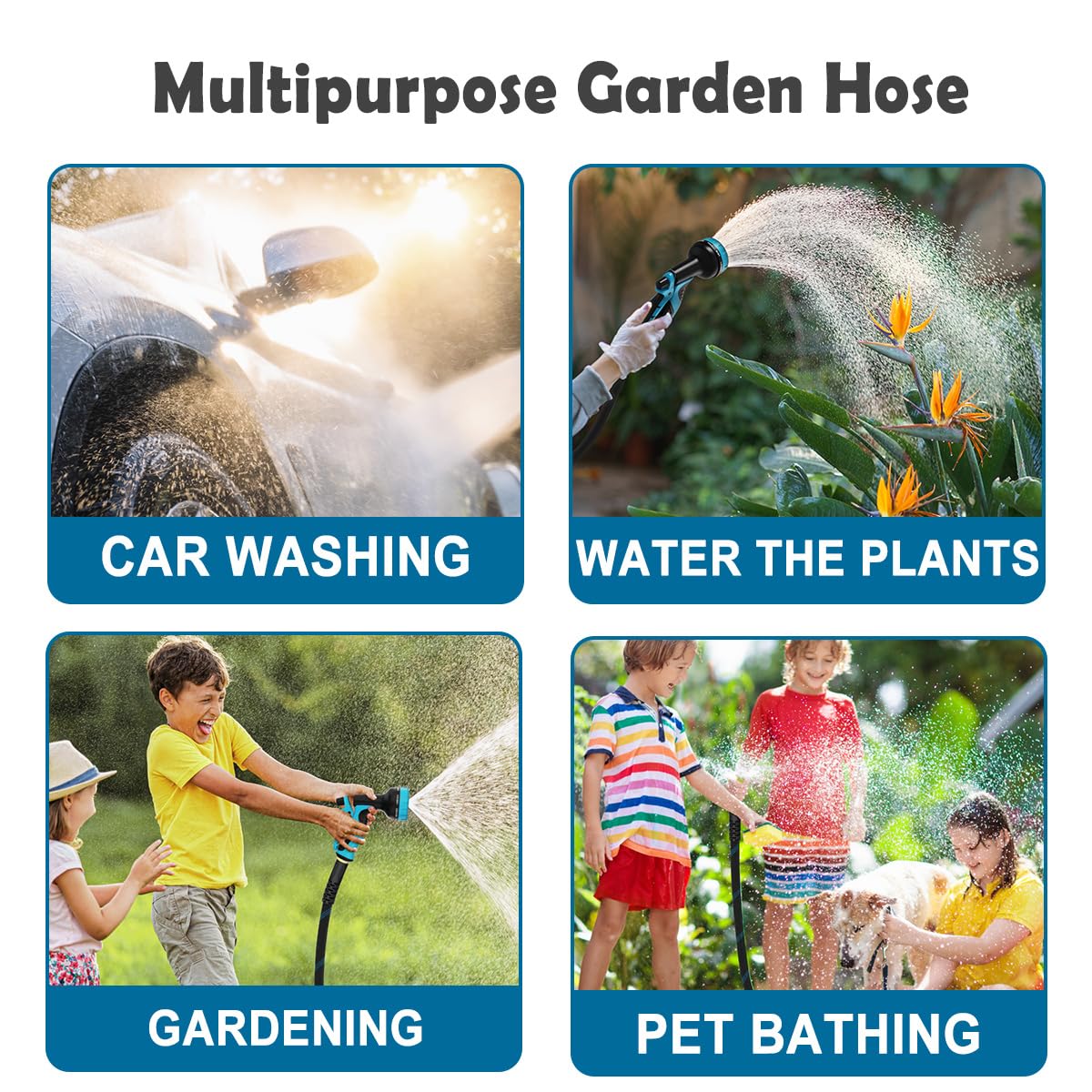 Garden Hose 75ft, Non-Expandable Lightweight & Flexible Water Hose, with 10-Pattern Spray Nozzle, Super Fabric, Leak-Proof 3/4" Solid Brass Alloy Connector Fittings, Durable