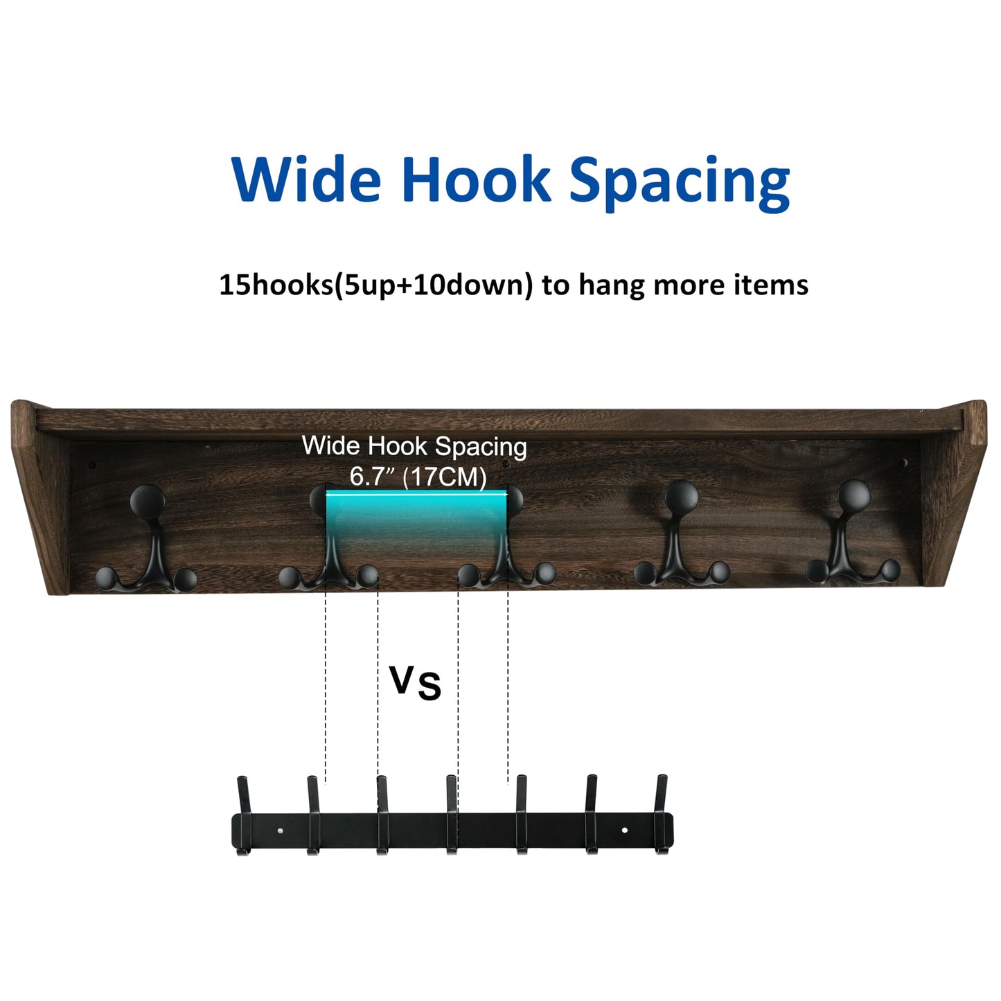 WEBI Wall Shelf with Hooks Underneath,35" Long Wall Mounted Coat Rack with Shelf,Entryway Coat Rack with 5 Triple Hooks for Hanging Coats,Jacket,Hallway,Bedroom,Mudroom,Weathered Brown