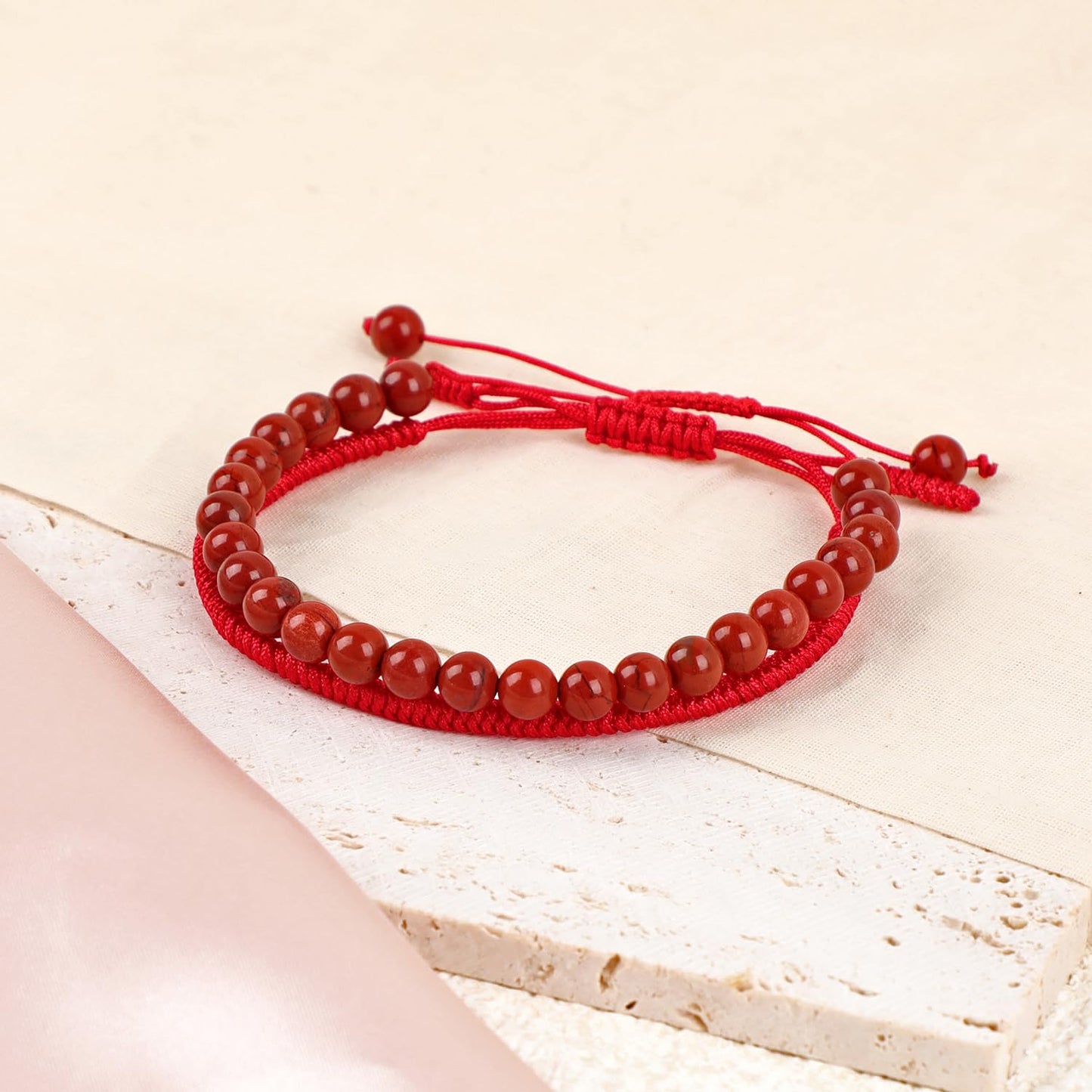 LPBeads 6mm Red Jasper Bracelet with Handmade Rope Bracelet Size Adjustable Natural Stone Crystal Healing Bracelets Gifts for Unisex Adults