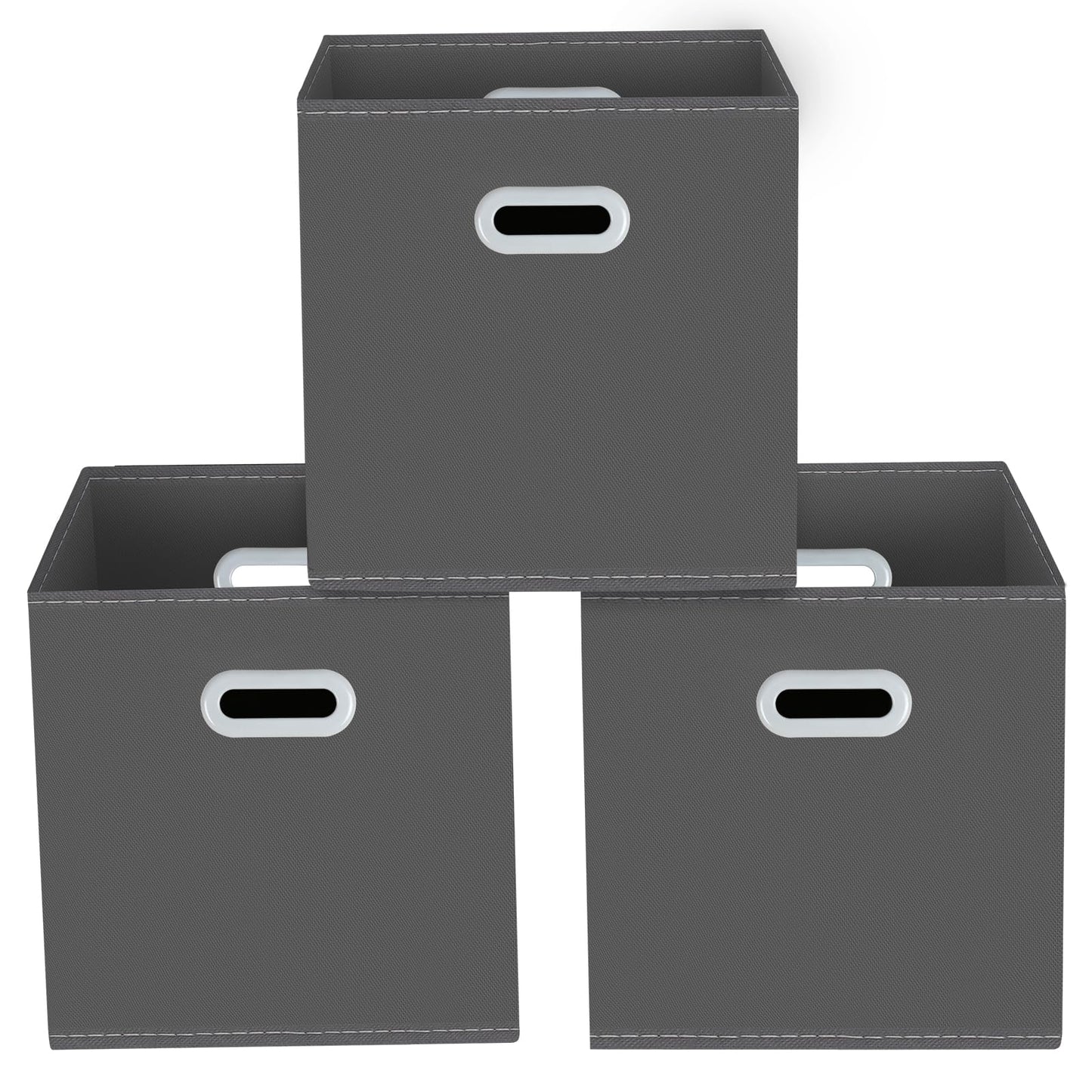 Yunkeeeper storage bins Cubes, Fabric Cube Organizer with Handle, Foldable Cube Bins for Cloth or Accessary Storage, 11x11x11, Set of 3,(Gray)
