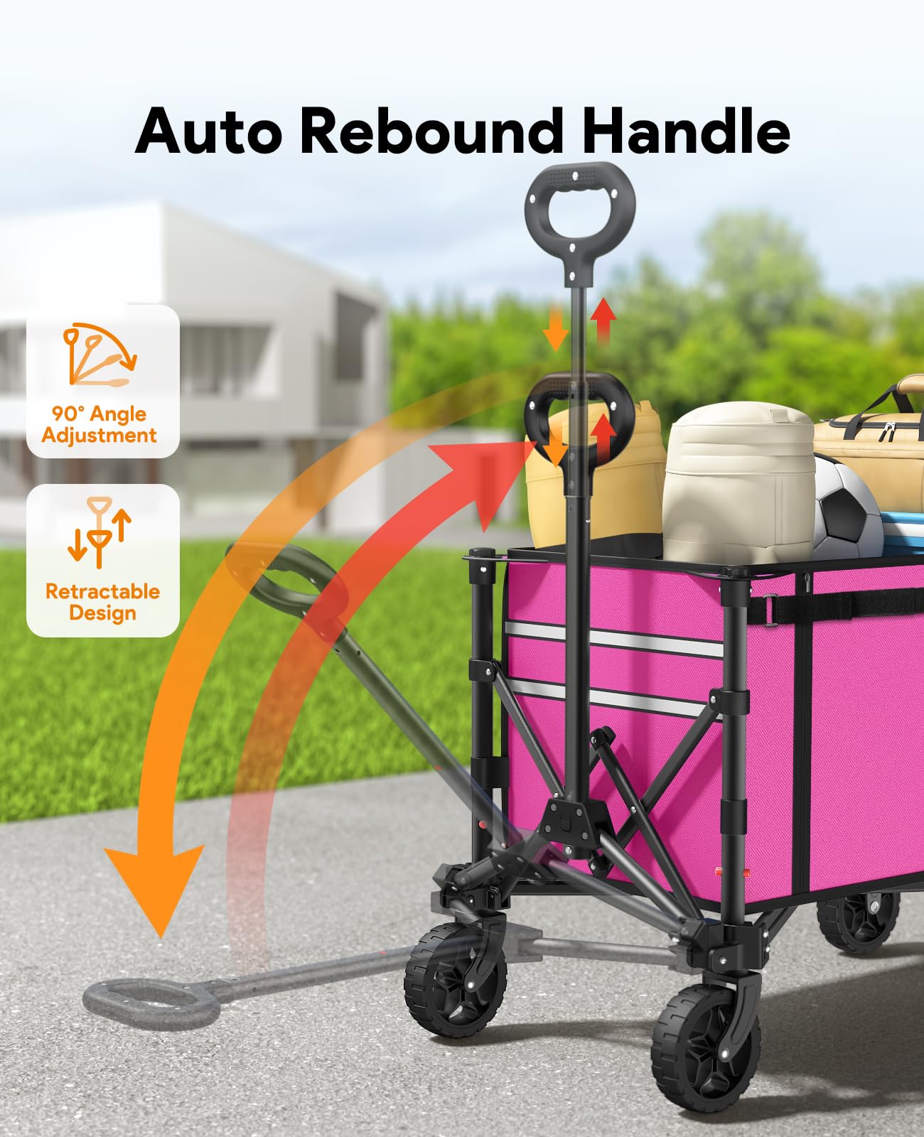 3 in 1 Collapsible Wagon Converts to Bench, 220lbs Foldable Wagon Cart with Wheels, 120L Shopping Cart for Groceries Folding Utility Wagon for Beach, Garden, Camping, Sport, Wheelbarrows, Pink