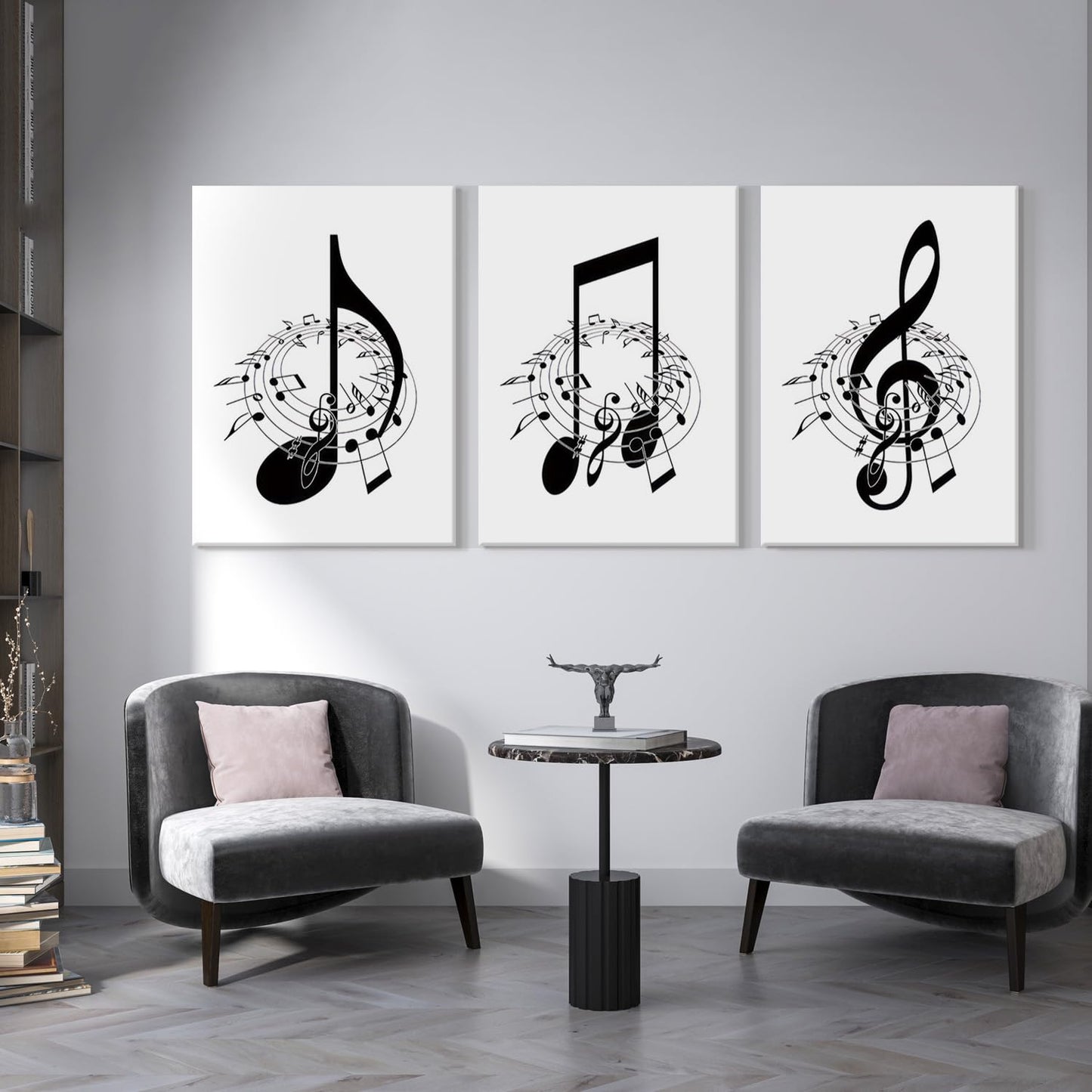 3Pcs Framed Music Notes Wall Art Black and White Music Art Pictures Prints Music Canvas Decor Musical Notes wall decor Stylish Music Room Classroom Posters(12x16in x3 Pcs Framed)