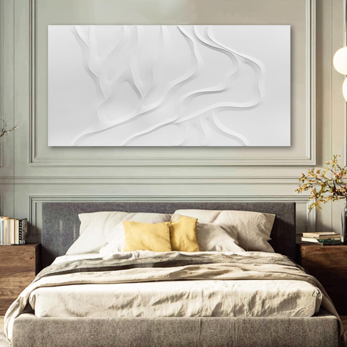 ZUNARE Minimalist White Abstract Wall Art, Hand Painted Textured Canvas with Soft Organic Relief, Modern Neutral Wall Decor for Living Room or Bedroom 24×48 Inch