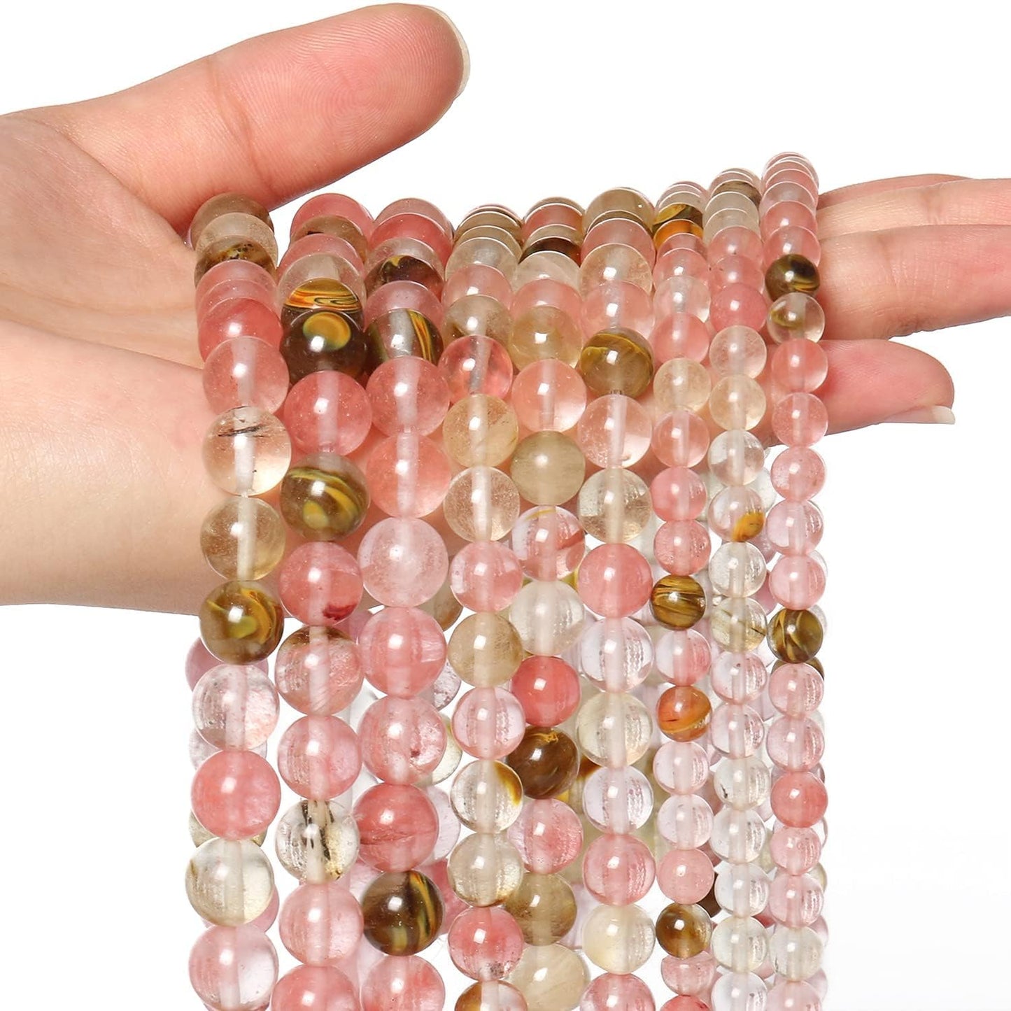 About 45pcs 8mm Natural Stone Beads Fire Cherry Quartz Beads Energy Crystal Power Gemstone for Jewelry Making, DIY Bracelet Necklace