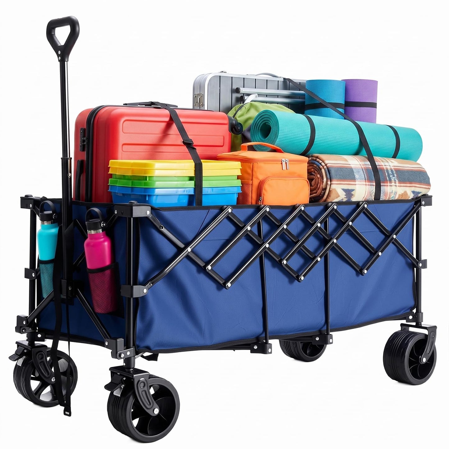OLIXIS 49" Extra Long Folding Wagon Cart, 440LBS Heavy Duty Collapsible Wagon with Big All-Terrain Wheels, 250L Portable Outdoor Utility Cart for Shopping, Garden, Camping, Grocery, Sports - Blue