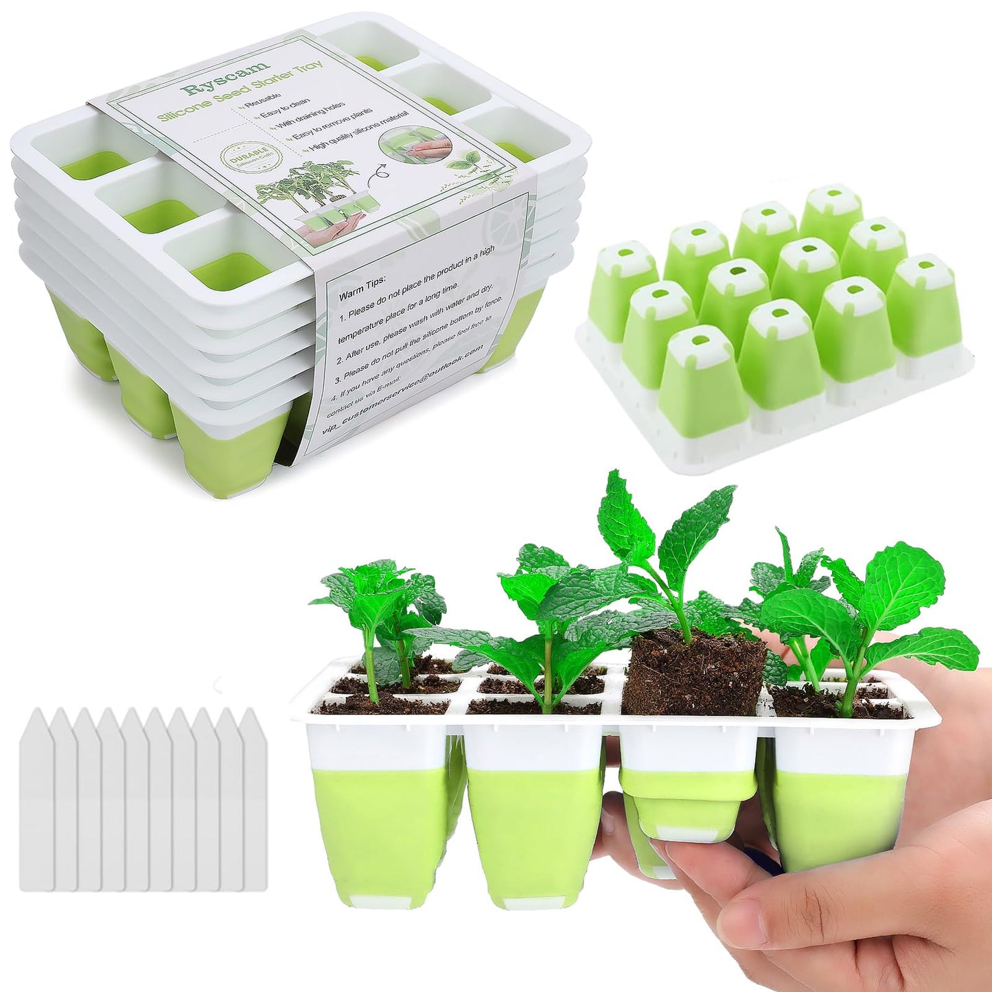 Ryscam 6pcs Reusable Seed Starter Kit, 72 Cells Seed Starter Trays, Silicone Seedling Starter Trays for Starting Plant Seeds with Flexible pop-Out Cells, Indoor Gardening Plant Germination Trays