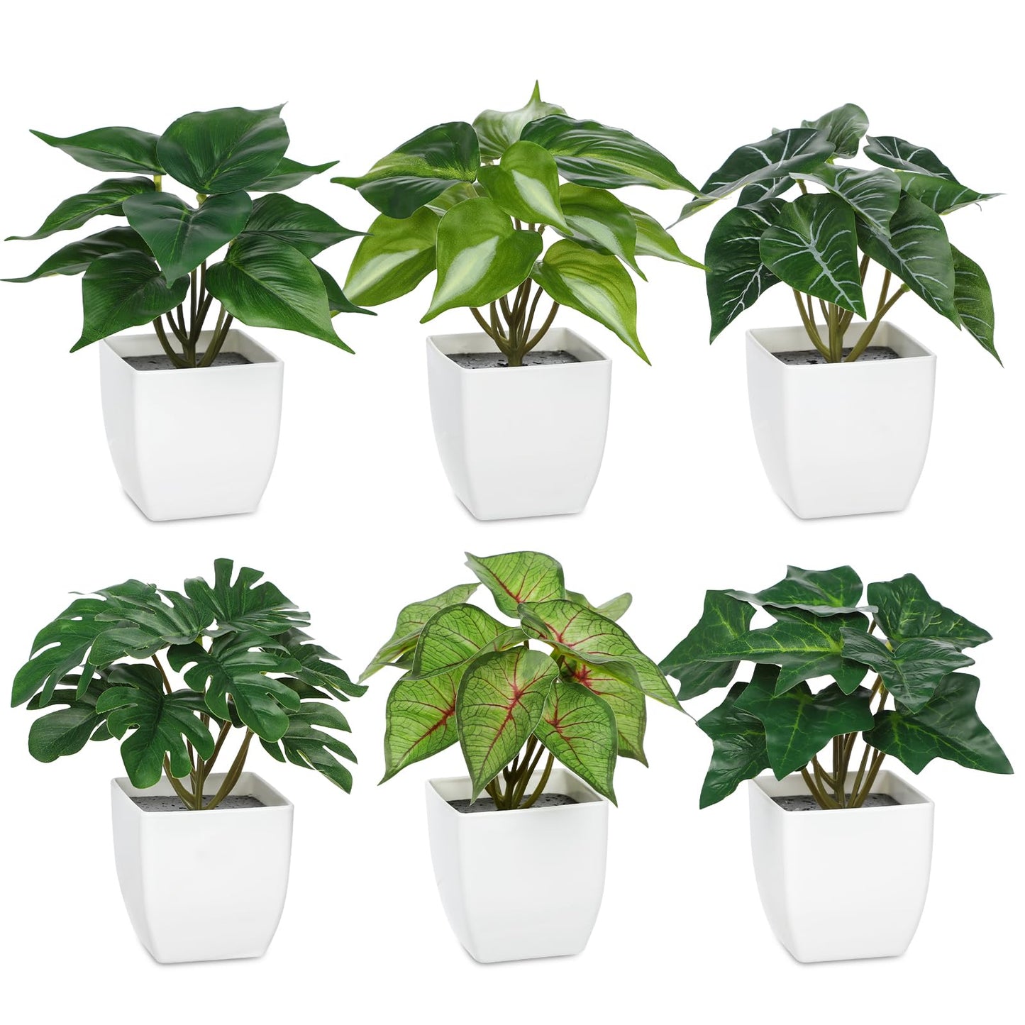 Briful 6PCS Fake Plants Potted Artificial Plants, Mini Faux Plants in White Pots Greenery Décor for Home Office Table Shelf Bathroom Farmhouse Indoor Decoration