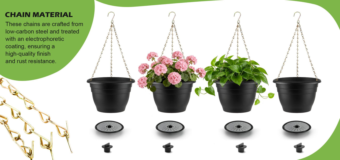 RooTrimmer Hanging Planters 11 Inch, 3 Pcs Flower Pots with Drainage Hole, Self Watering Hanging Basket for Indoor Outdoor Plants, Decor, Black