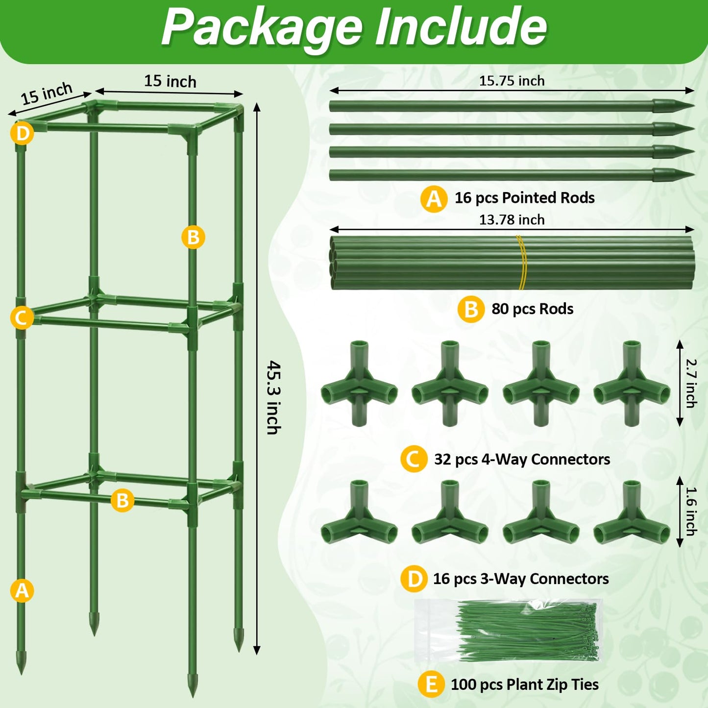 Sunwinx 4 Pack Square Tomato Cages for Garden, 45 Inch Adjustable Tomato Stakes, Metal Tomato Trellis, Garden Plant Support for Potted Climbing Plants, Vegetables Flowers Fruits, Raised Garden Bed