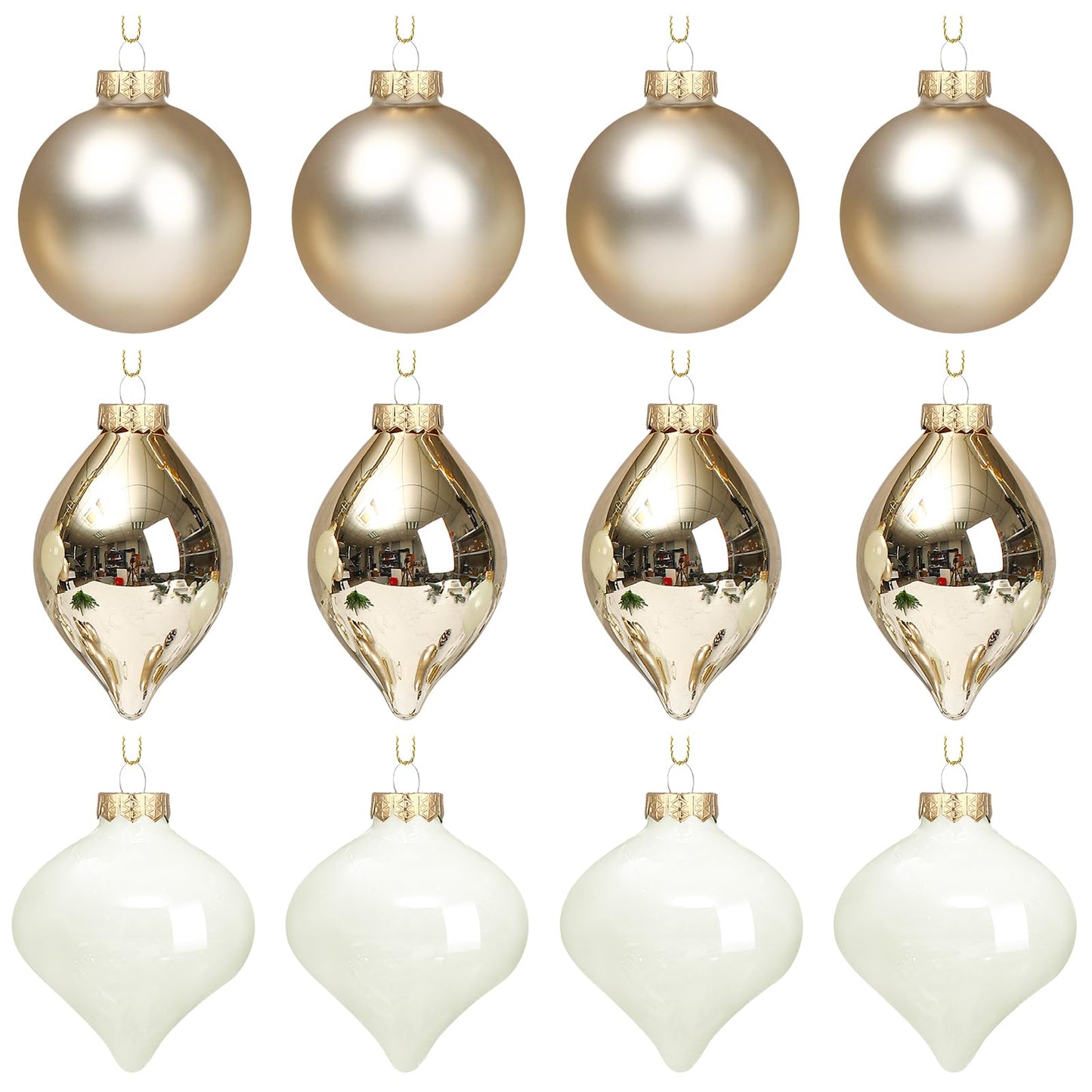 Zomiboo 12 Pcs Gold Glass Christmas Ball Ornaments Set 3.15" Hanging Shatterproof Glass Bulbs for Christmas Tree Baubles Bulk for Holiday Xmas Tree Decorations Gifts