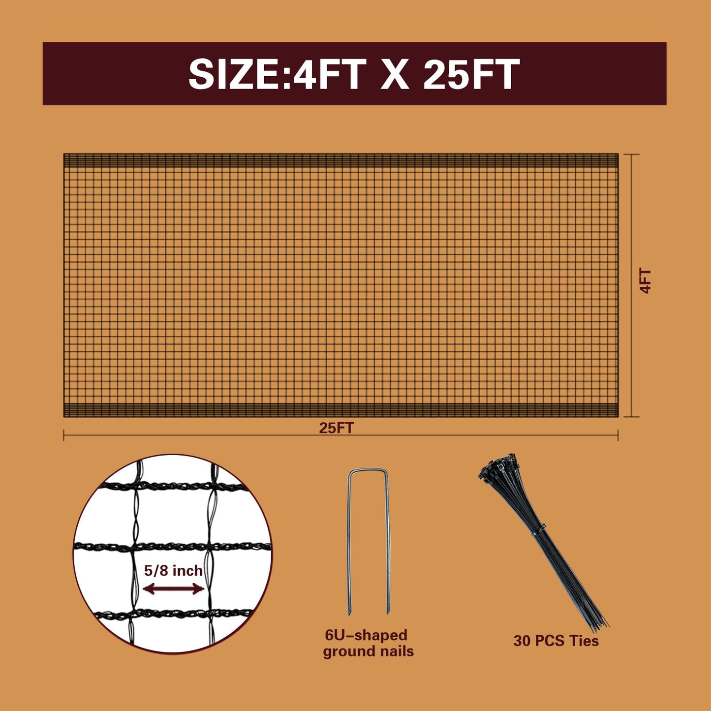 ORIVOGAS Plastic Mesh Fence Deer Fencing 4x25ft,Reinforced Edges,55gsm Heavy Duty Temporary Fence,Ideal for Garden Netting,Animal Barrier,Safety Netting, Fruit Plant Protection, Black