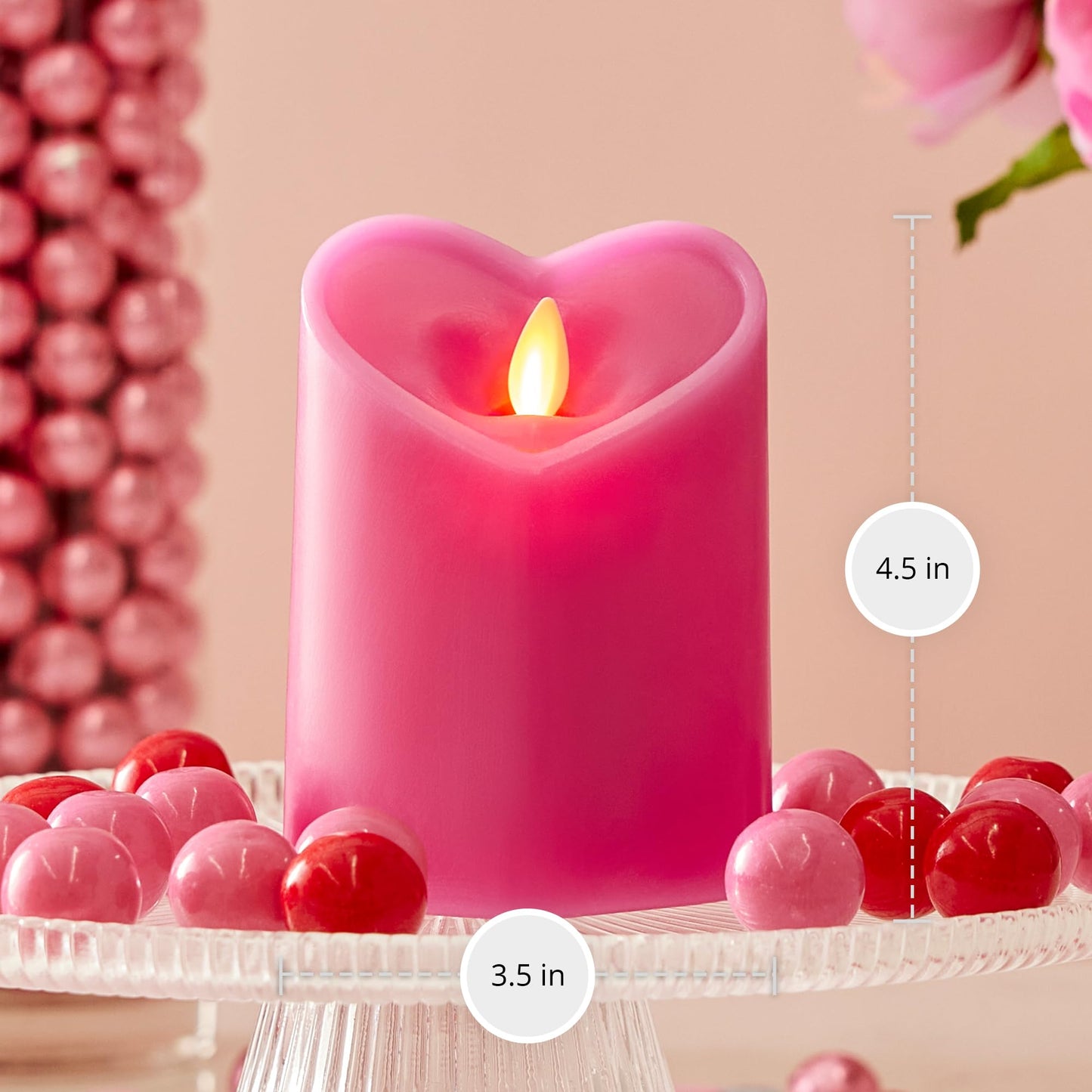 Luminara Raspberry Sorbet Heart Shaped Pillar Candle - Flickering Real-Flame Technology - Remote Ready - Romantic Valentine's Collection - 3.5" x4.5"