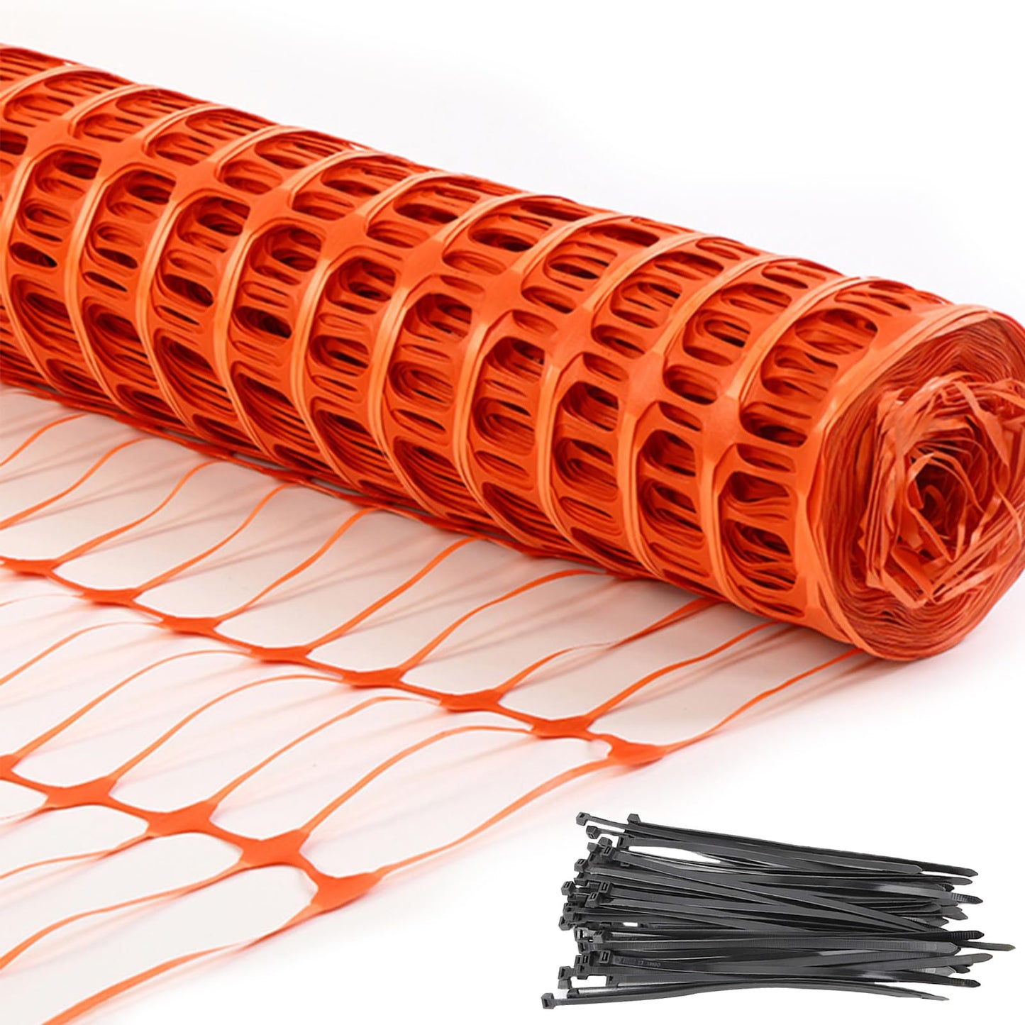 Temporary Fencing, Plastic Mesh 3.3'x164' Roll with 100pcs Ties, Reusable Garden Fencing for Dog, Deer Fences, Construction, Animal Barrier, Poultry, Snow Fence, Orange