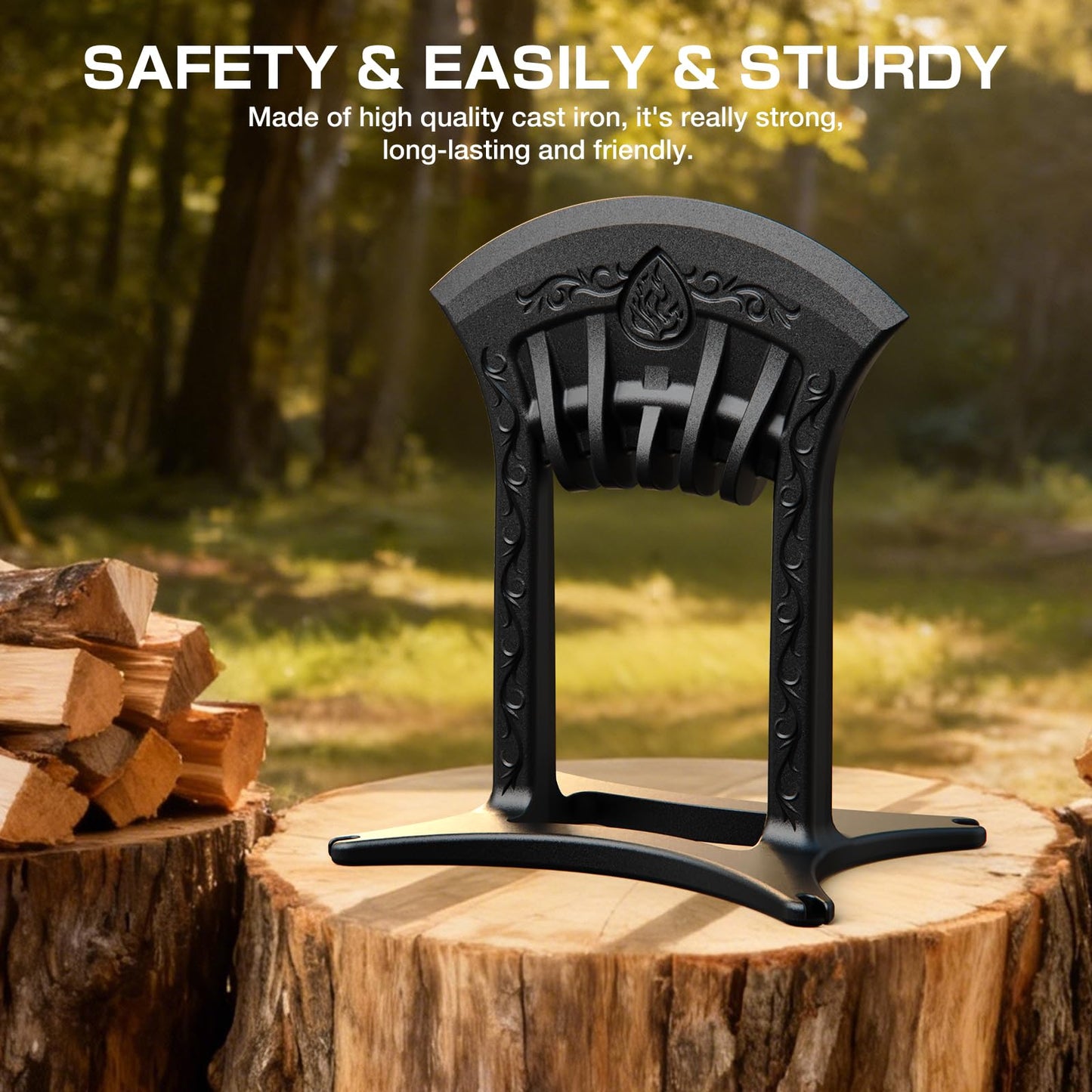 Poffattr Firewood Kindling Splitter for Wood, Heavy Duty Cast Iron Wood Splitters for Firewood with No Axe, Manual Log Splitter for Kindling Wedge Point with Safety Cover