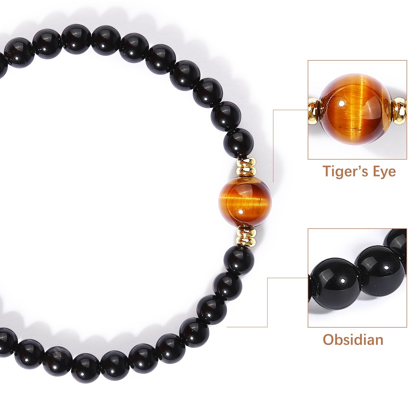 Magiriam Black Obsidian & Tiger Eye Bracelet for Men and Women – Natural Crystal Stretch Bracelet for Mindfulness, Confidence & Everyday Wear Healing Energy Bracelet Gifts for Unisex Adult 7-inch (18cm)