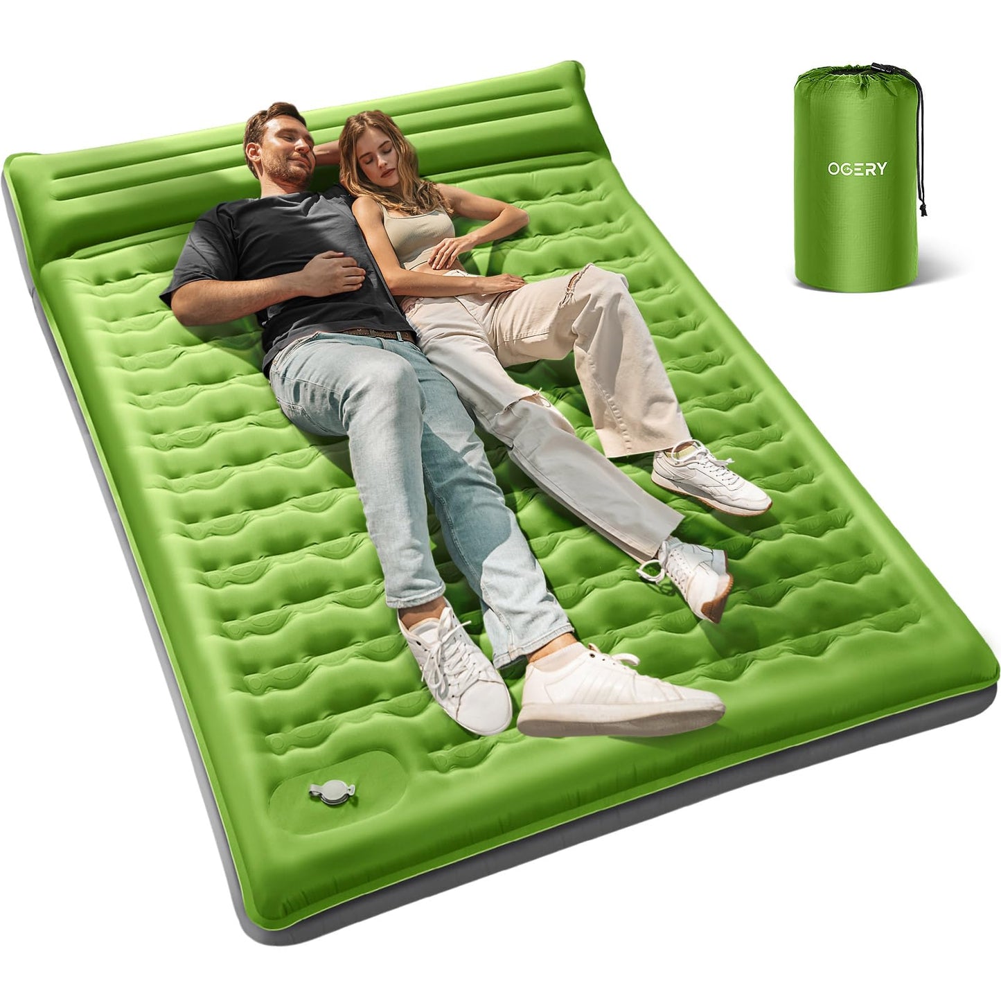 OGERY Double Sleeping Pad for Camping, 6" Extra-Thick Reinforced Camping Sleeping Pad with Pillows & Built-in Foot Pump, Ultralight Inflating Camping Mattress for Backpacking Tent Hiking Travel