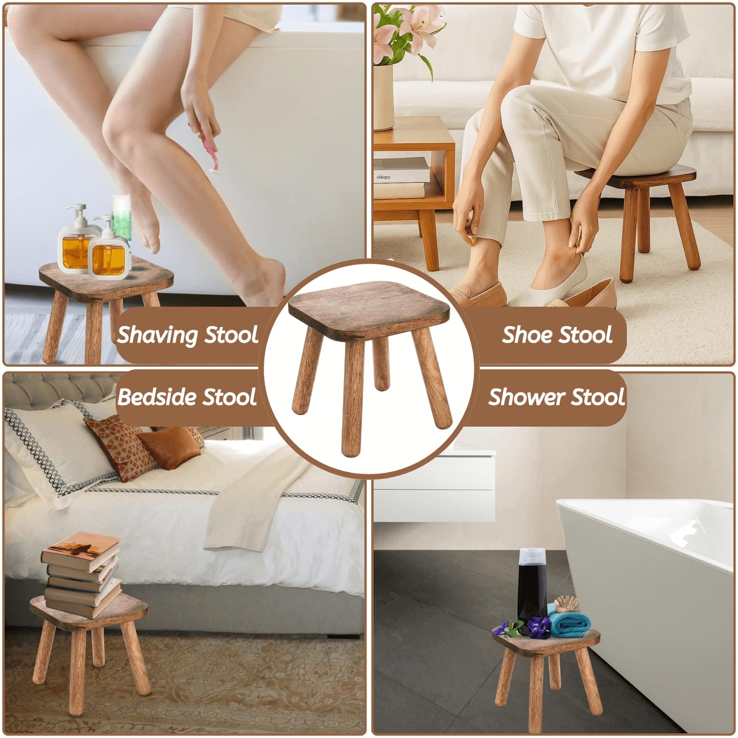 Youeon 9 Inch Small Wooden Step Stool, Non-Slip One Step Stool for Adults, Holds up to 300 Lbs, Portable & Sturdy, Footstool for Bedroom, Bathroom, Kitchen, Easy to Assemble