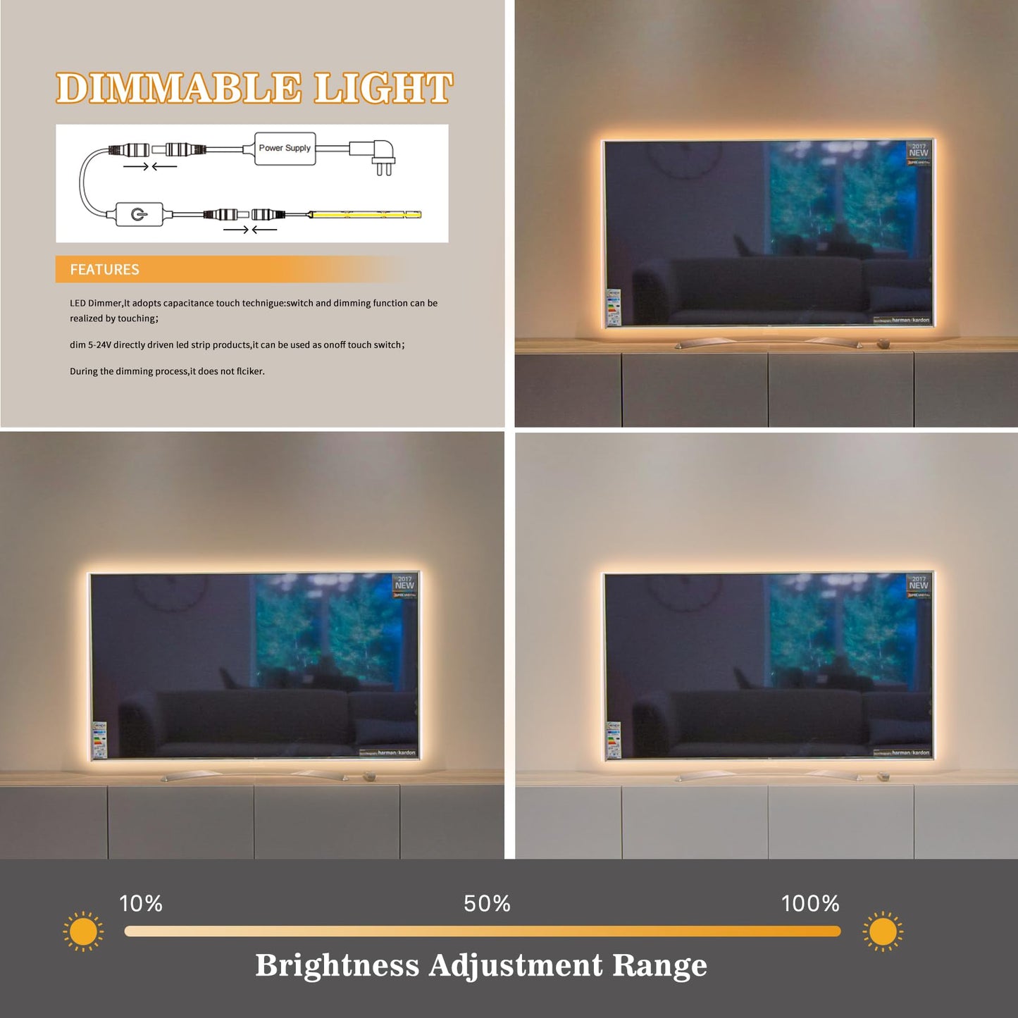 Pandery COB LED Strip,LED Strip Lights 3M/9.84ft,Touch Dimmable LED Strips,CRI90+,2700K Warm White cob led,960LEDs,24V LED Tape Lights,Indoor for Bedroom, Kitchen, TV, Mirror,Cabinet