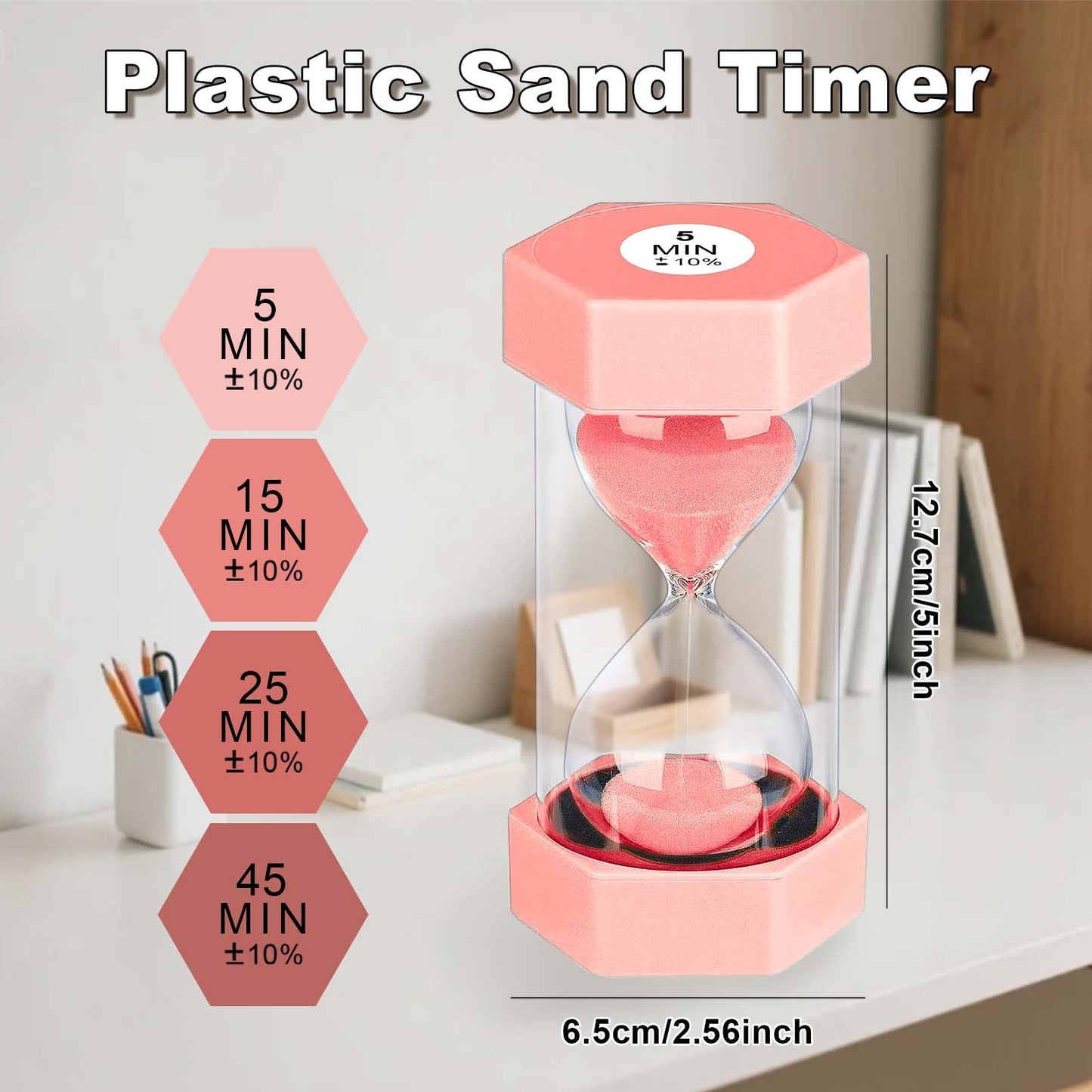 YLTIMER 25 Minute Hourglass Sand Timer, Plastic Sandglass Watch Timer, Unbreakable Green Sand Clock Hour Glass 25 Min for Classroom, Games (Pink)