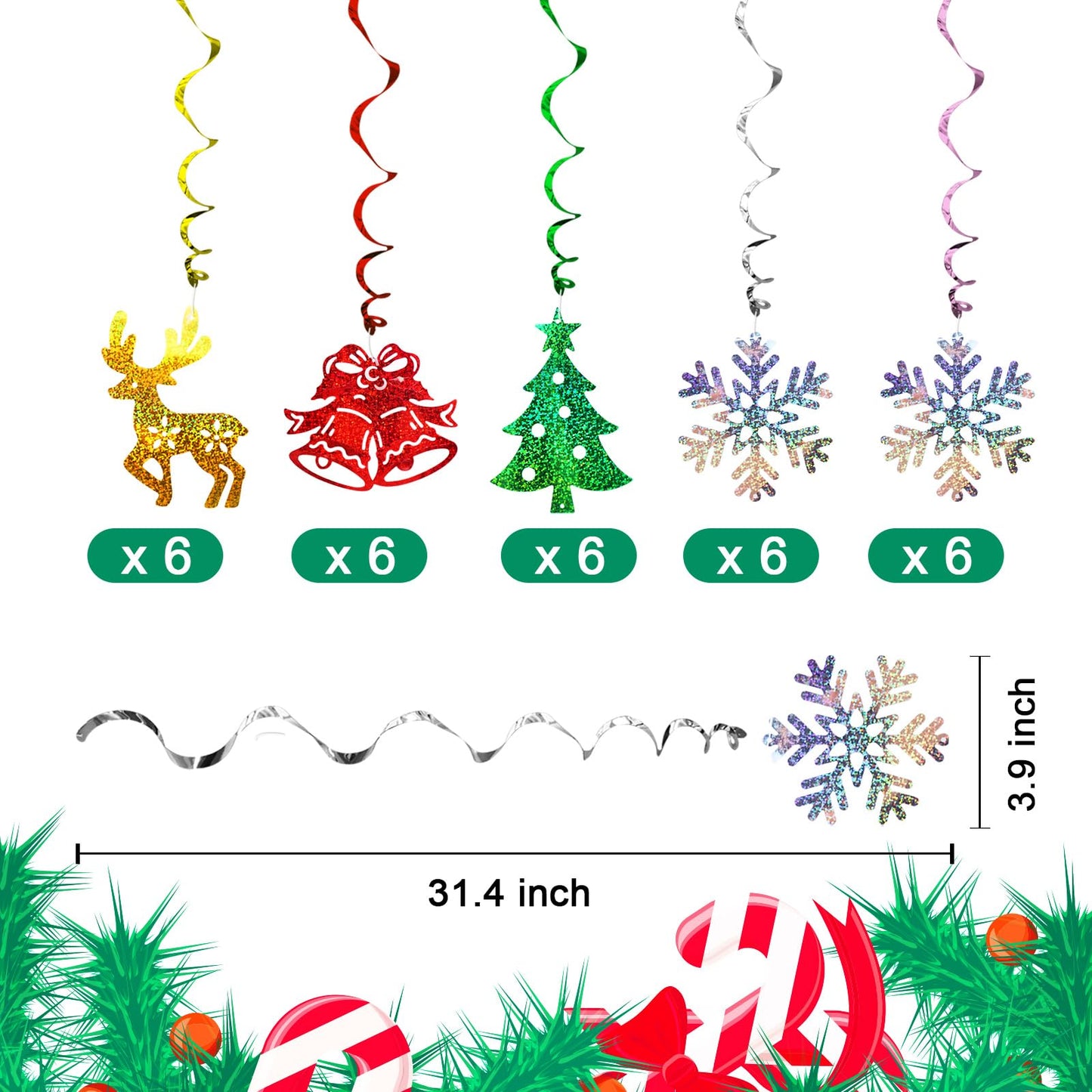 Christmas Hanging Swirls Decorations 30 Pack Sparkle Double Sided Red Green Party Merry Christmas Garland Foil Swirl Hanging Ceiling Ornaments Christmas Party Favors Xmas Holiday Party Decor Supplies