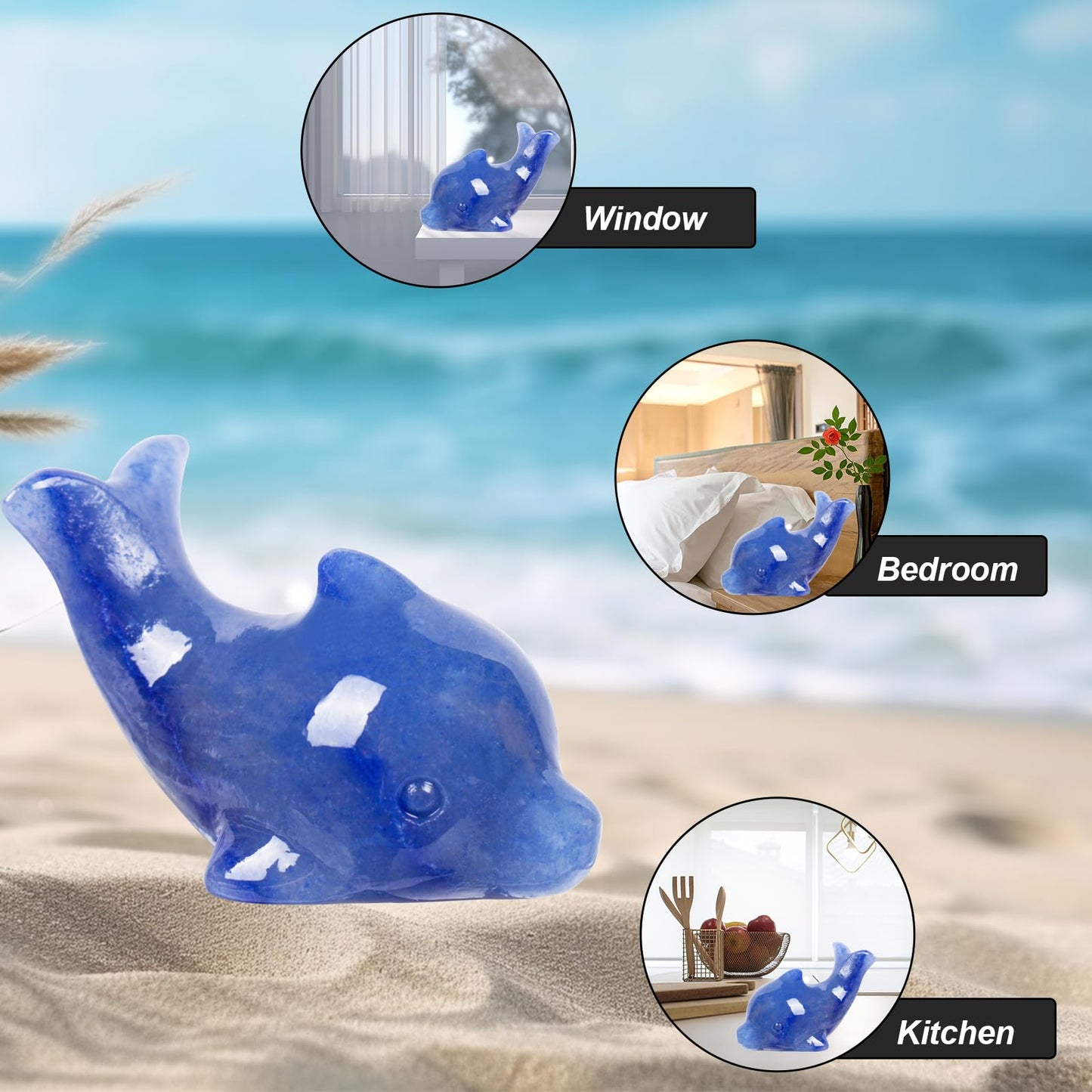 Hguxmcu Blue Aventurine Crystal Dolphin Carving Hand Carved,1.8 Inch Dolphin Figurine Polished Gemstone Animal Sculpture Healing Stone Meditation Decor Gift Collection