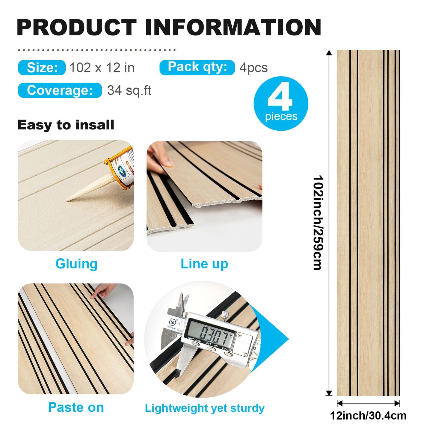 Art3d 4-Pack Glue-On Wall Panels, Wood Grain Texture Interior Wall Decor, 104"x12" Recycled Polystyrene Wainscoting Panels, Low Emission for Living Room Bedroom,Natural Oak