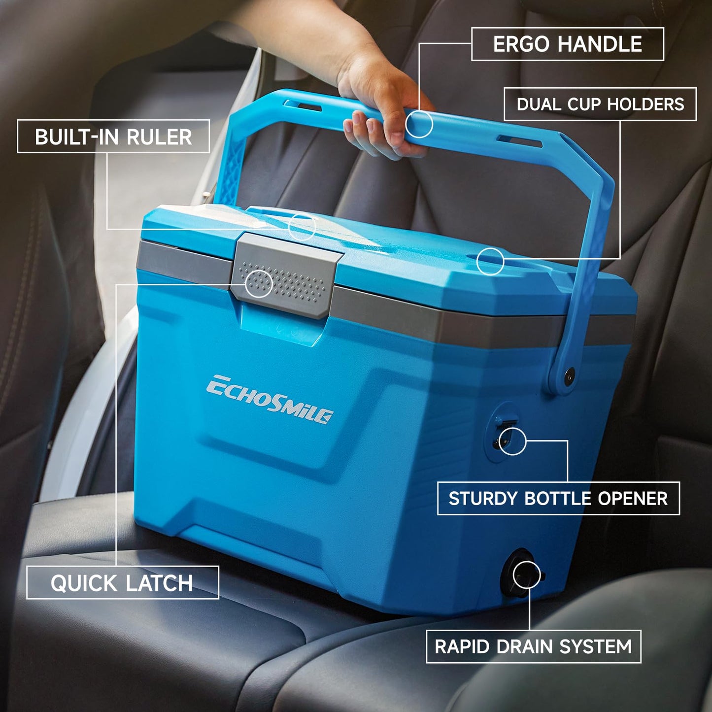 EchoSmile Ultra-Light Portable Cooler 20L/21qt, Outdoor Insulated Ice Chest Box