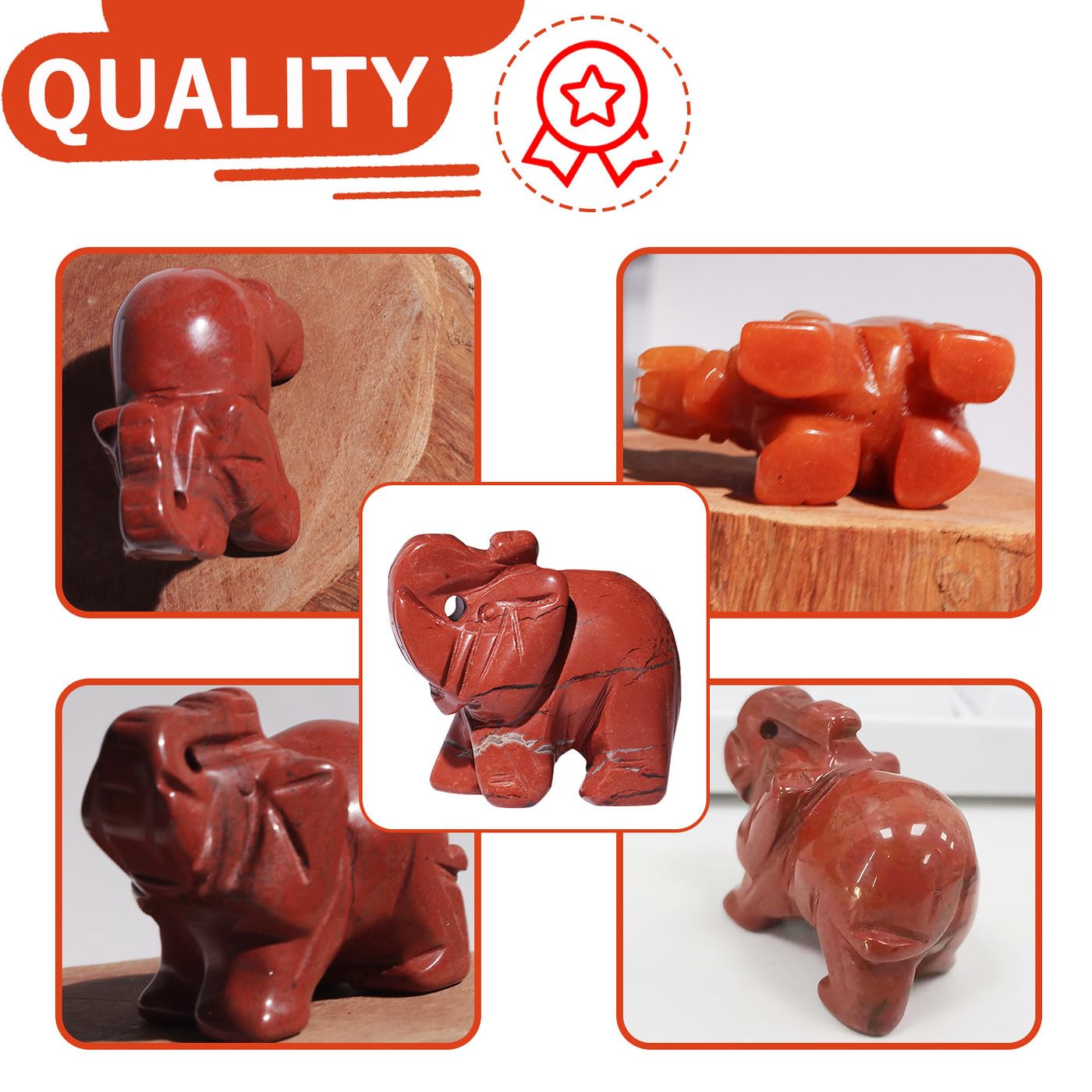 QINJIEJIE Red Jasper Crystals Elephant Decor Desk Stones Figurine Natural Gemstones Decoration Room Office Pocket Statue Meditation Spiritual Stocking Stuffers Christmas Stocking Stuffers Gifts Women
